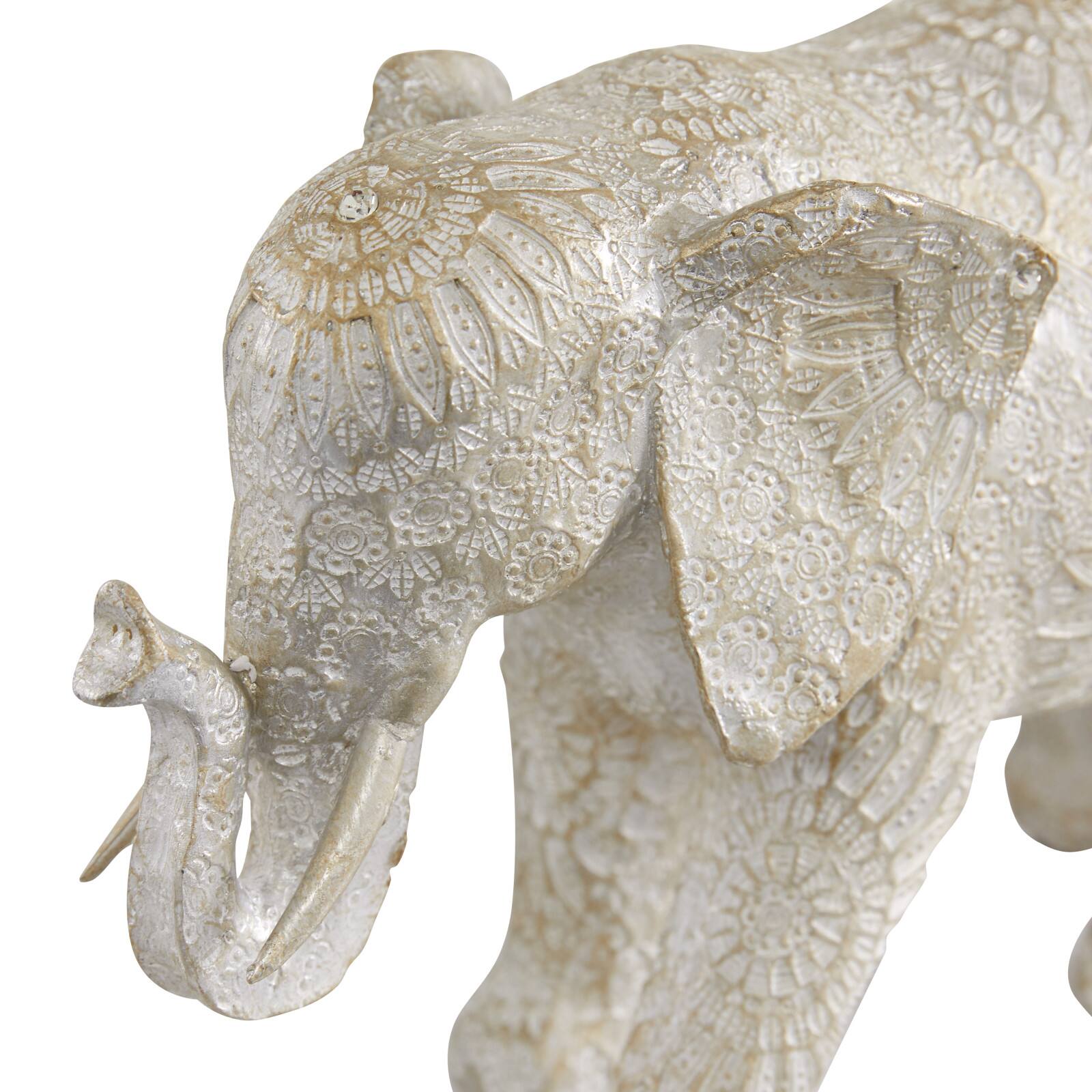 11&#x22; White Eclectic Elephant Sculpture