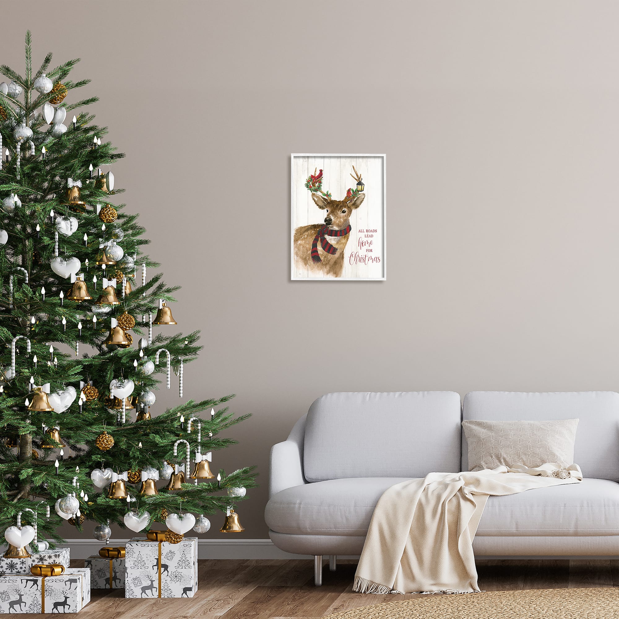 Stupell Industries All Roads Lead Home Christmas Deer Framed Giclee Art