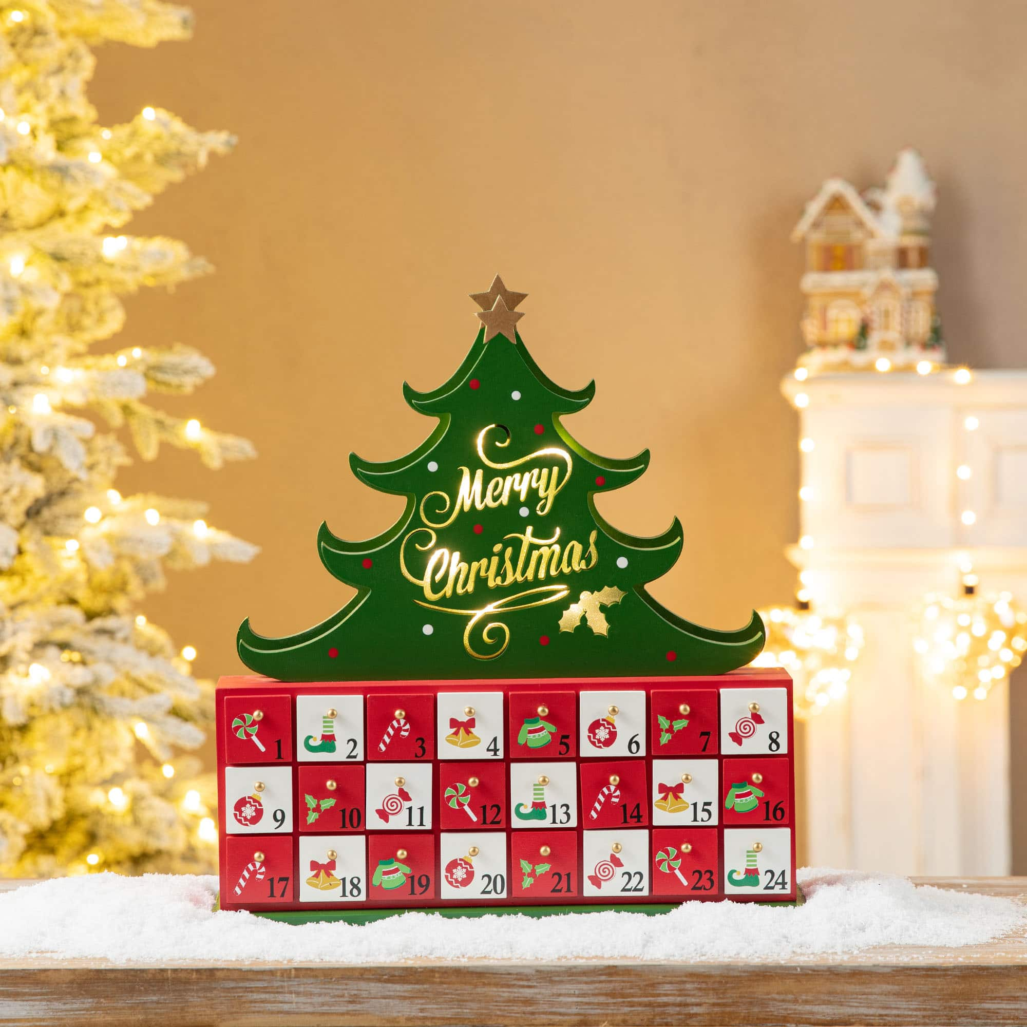 Glitzhome&#xAE; 15.25&#x22; Lighted Christmas Tree Advent Calendar D&#xE9;cor