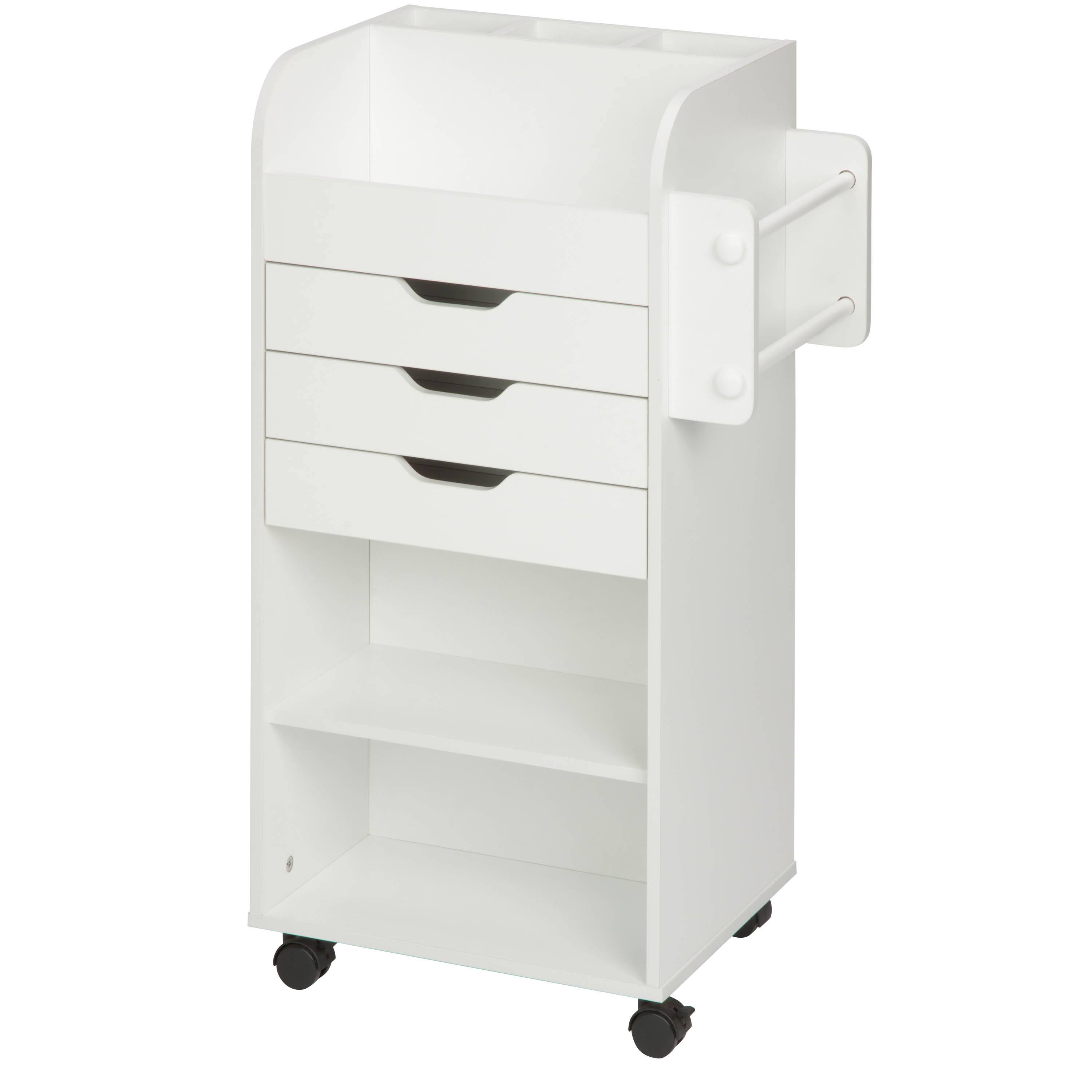 Honey Can Do 3-Drawer White Rolling Craft Cart with Drawers & Slotted Compartments