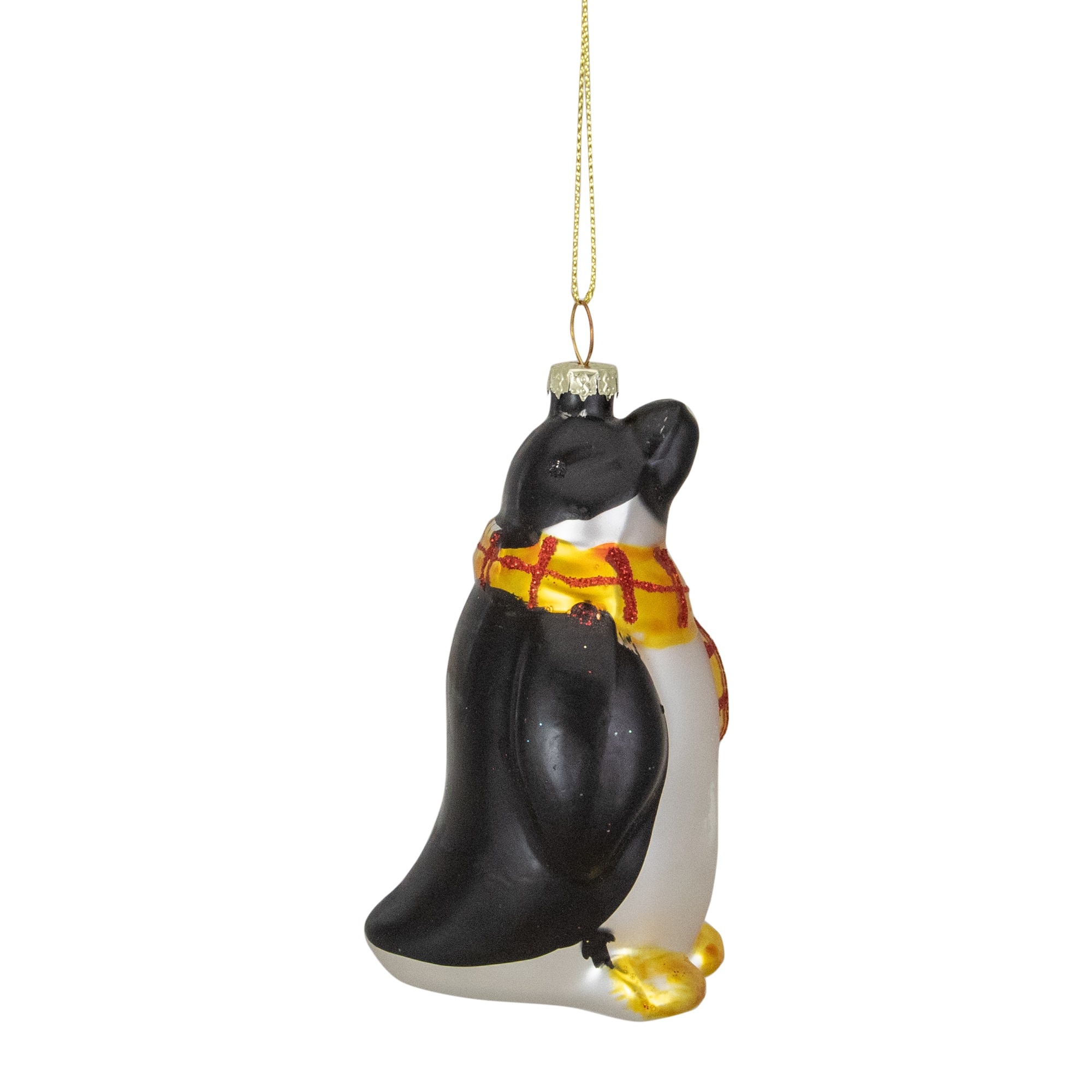 3.75" Black, White & Yellow Glass Penguin Christmas Ornament