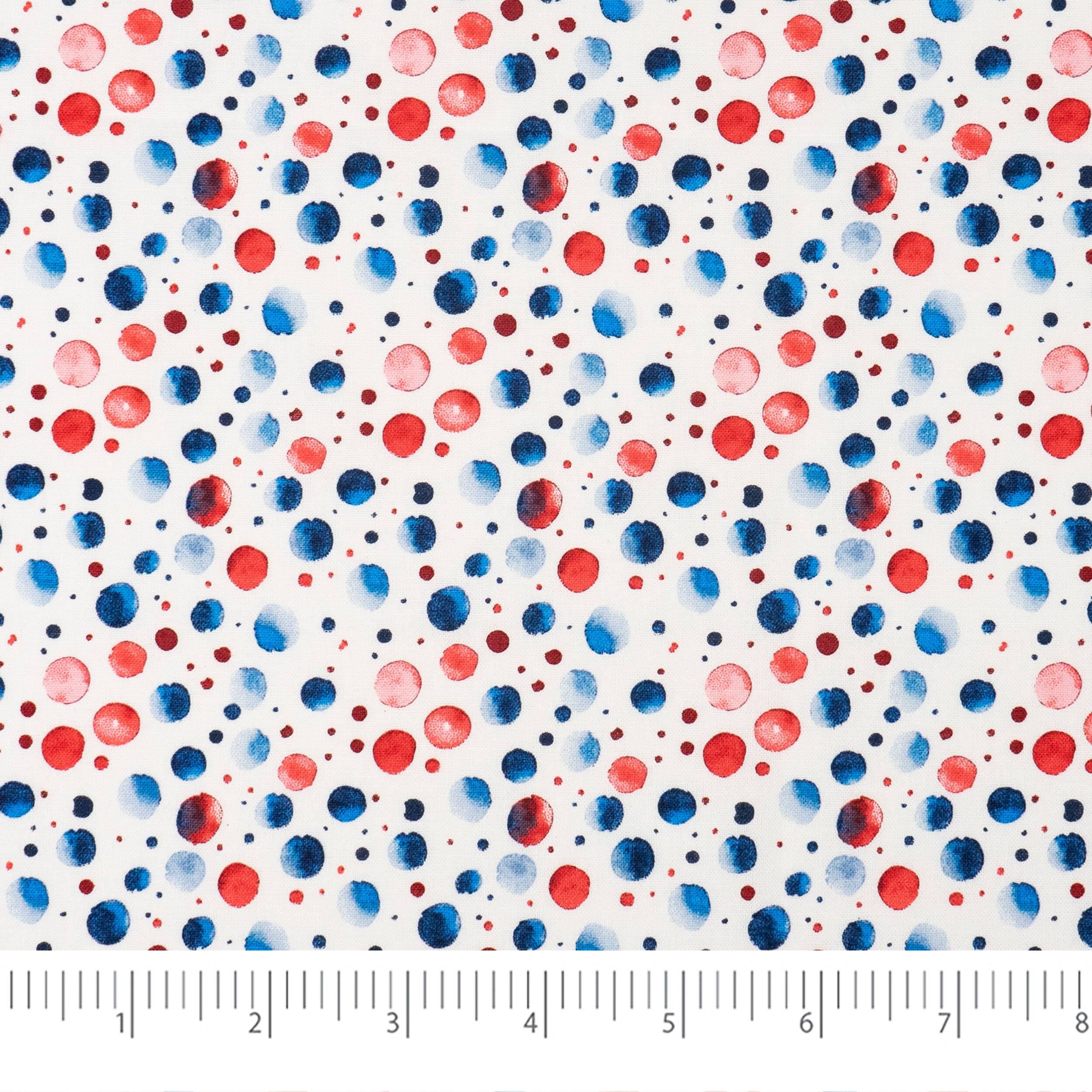 SINGER Red, White & Blue Watercolor Dots Cotton Fabric
