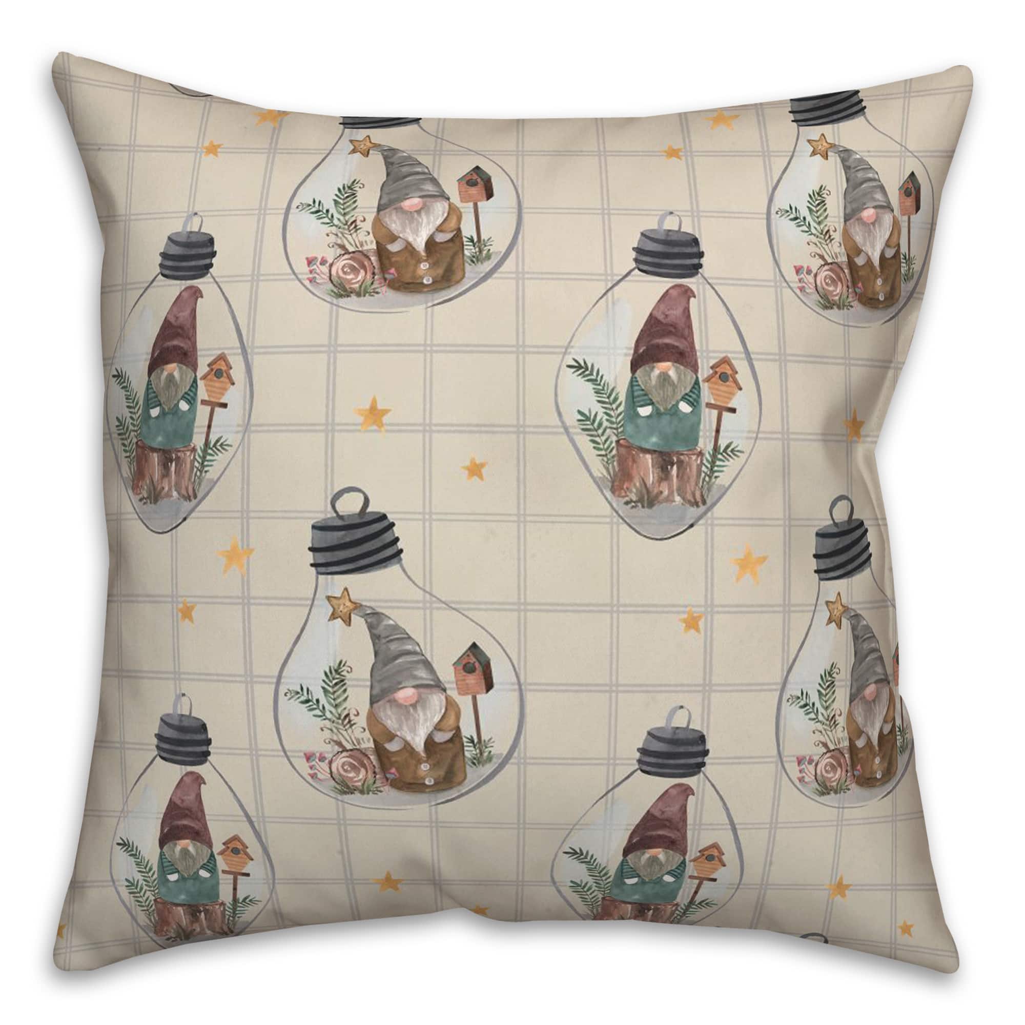 Cream & Gray Check Gnome Globe Pattern Throw Pillow