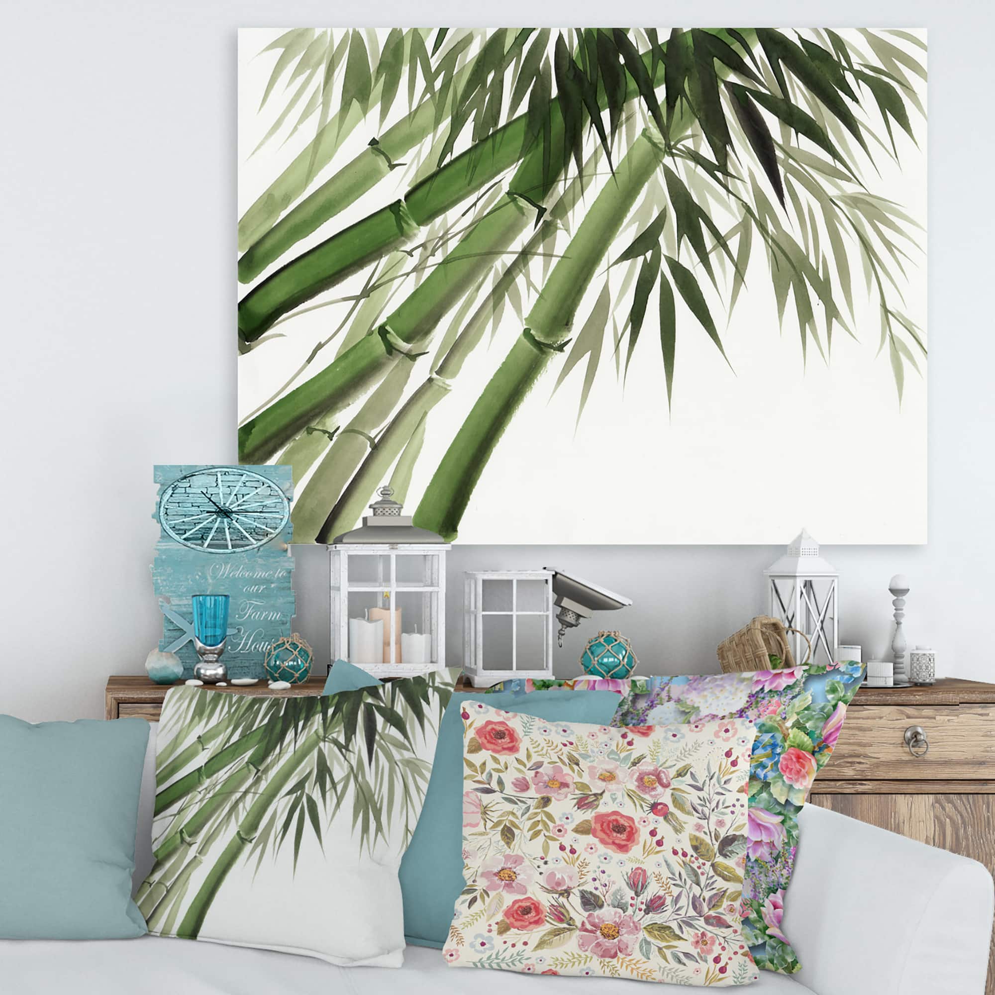 Designart - Vintage Dark Green Bamboo - Traditional Canvas Wall Art Print