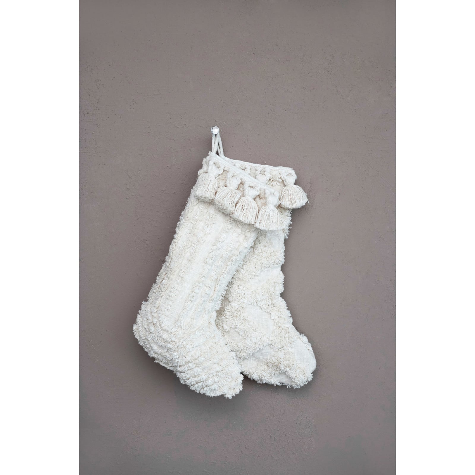 Hello Honey&#xAE; 20&#x22; Cream Cotton Slub Stocking Set with Tufting