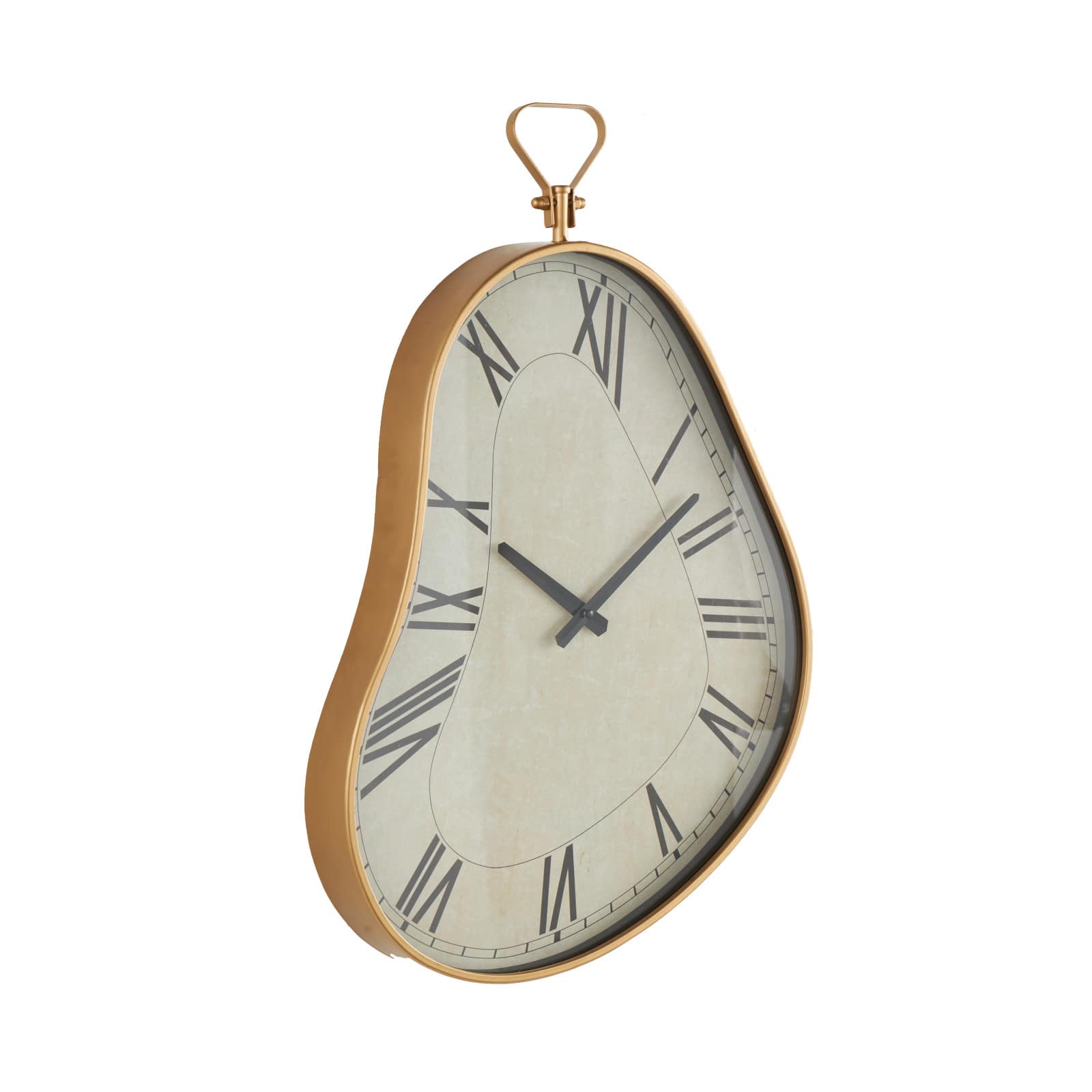 25" x 17" White Metal Wavy Decorative Wall Clock with Gold Frame & Black Accents
