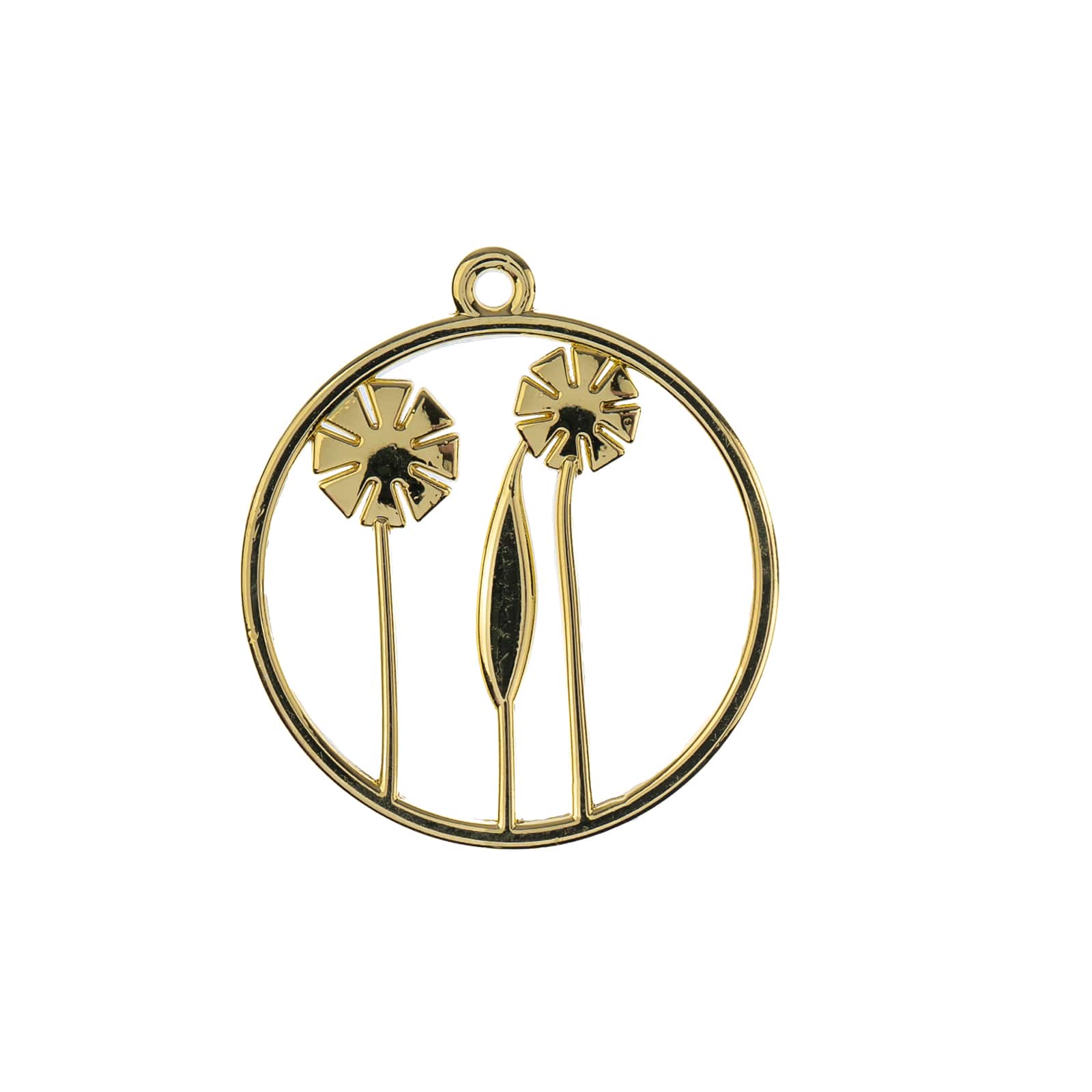 John Bead 25mm Gold Circle with Flowers Beadwork Pendants, 4ct.