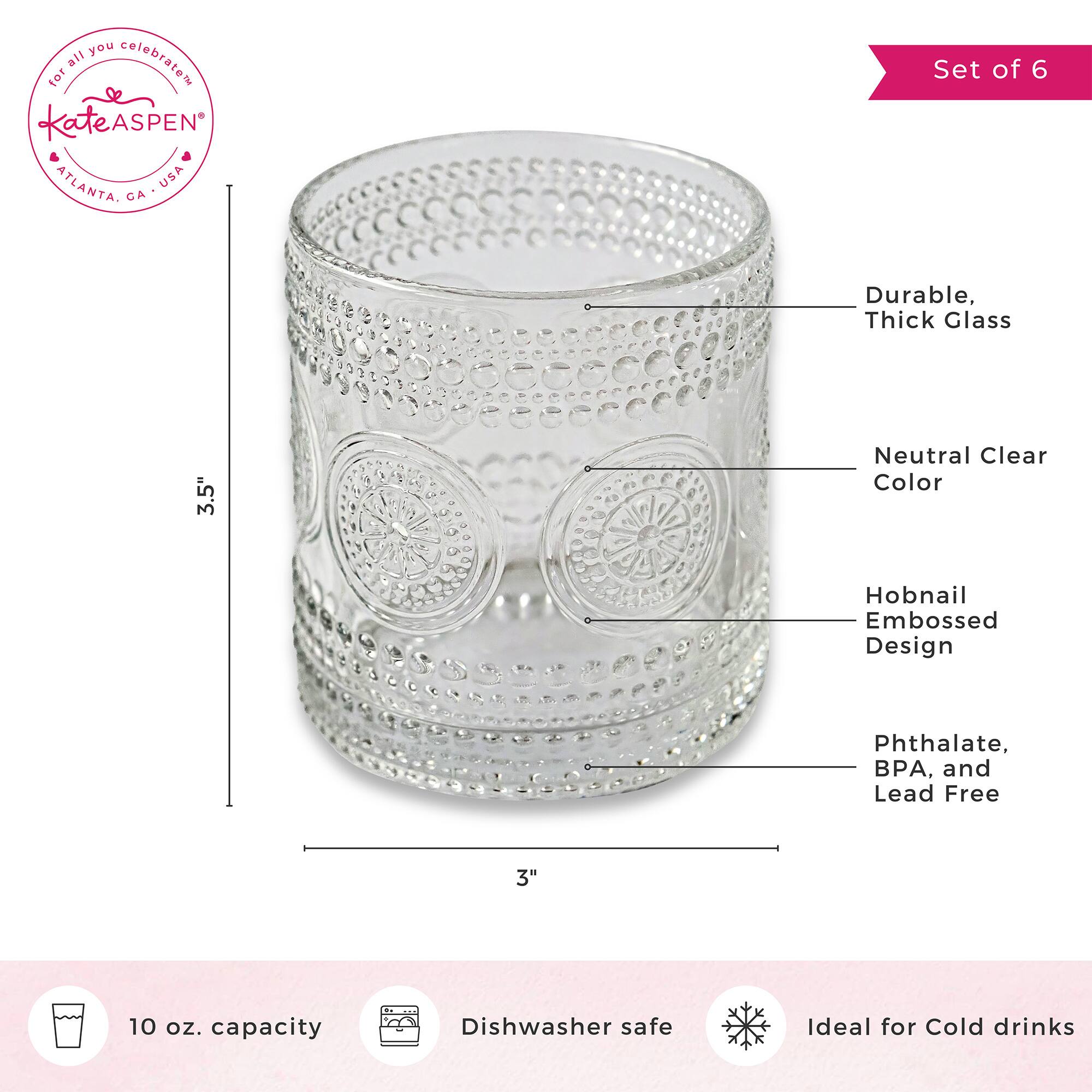 Kate Aspen&#xAE; 10oz. Hobnail Beaded Floral Clear Drinking Glasses, 6ct.