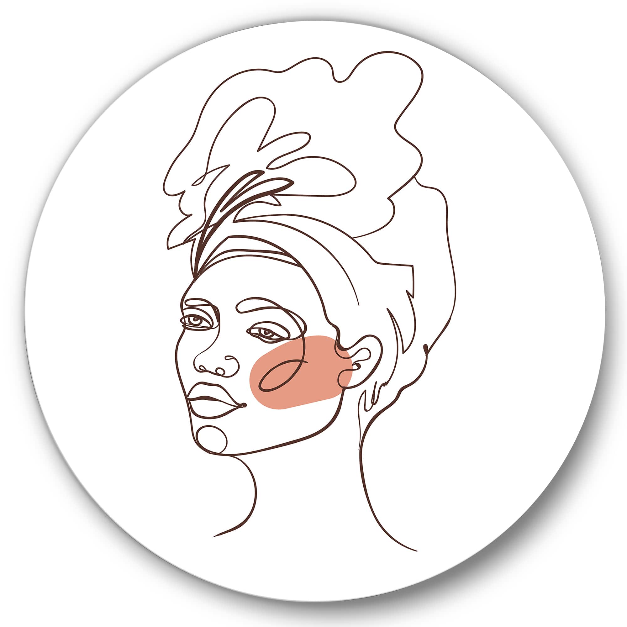 Designart - One Line Portrait of African American Woman III - Modern Metal Circle Wall Art