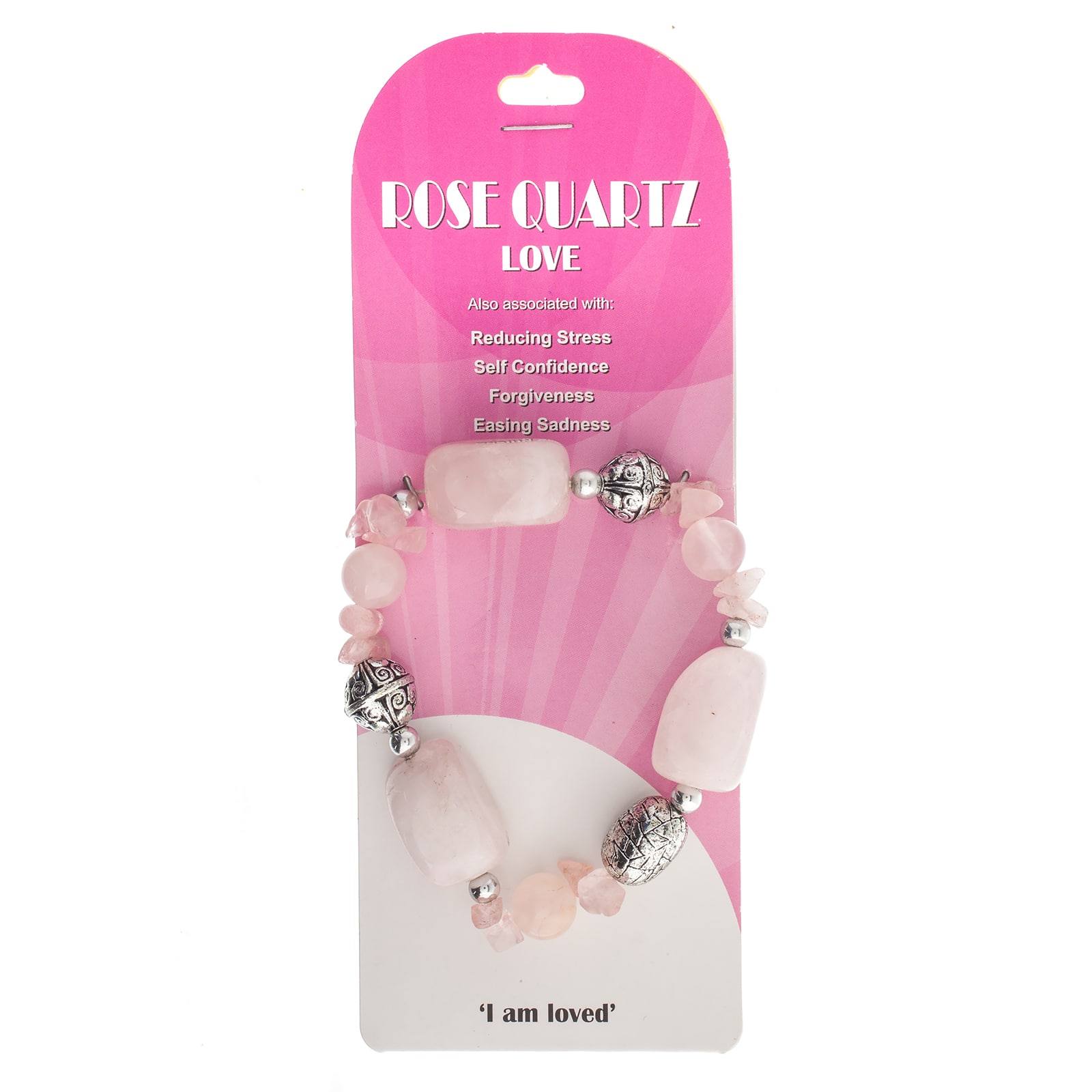 John Bead Rose Quartz Stretch Bracelet with Silver Filigree Beads