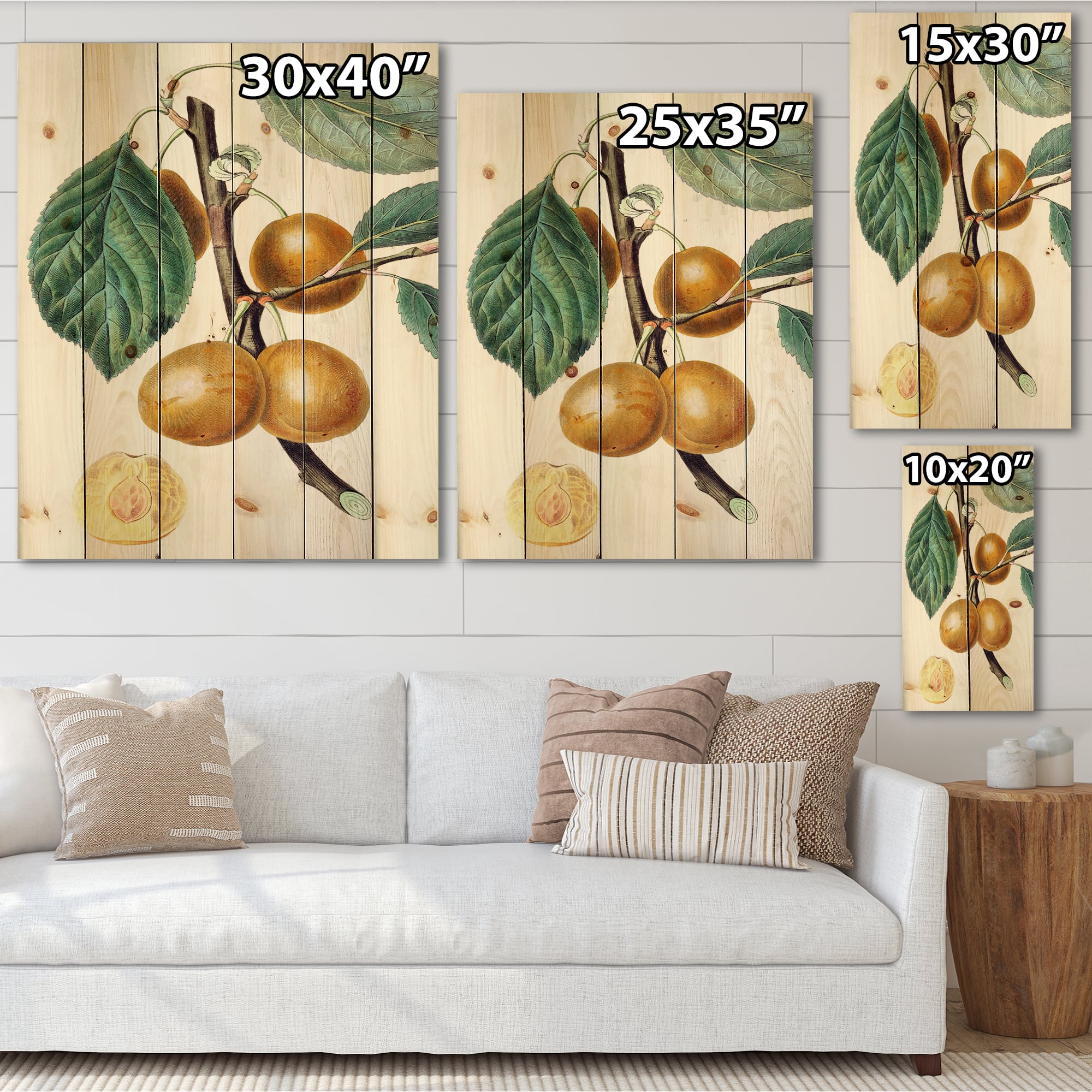 Designart - Vintage Fruits II - Farmhouse Print on Natural Pine Wood