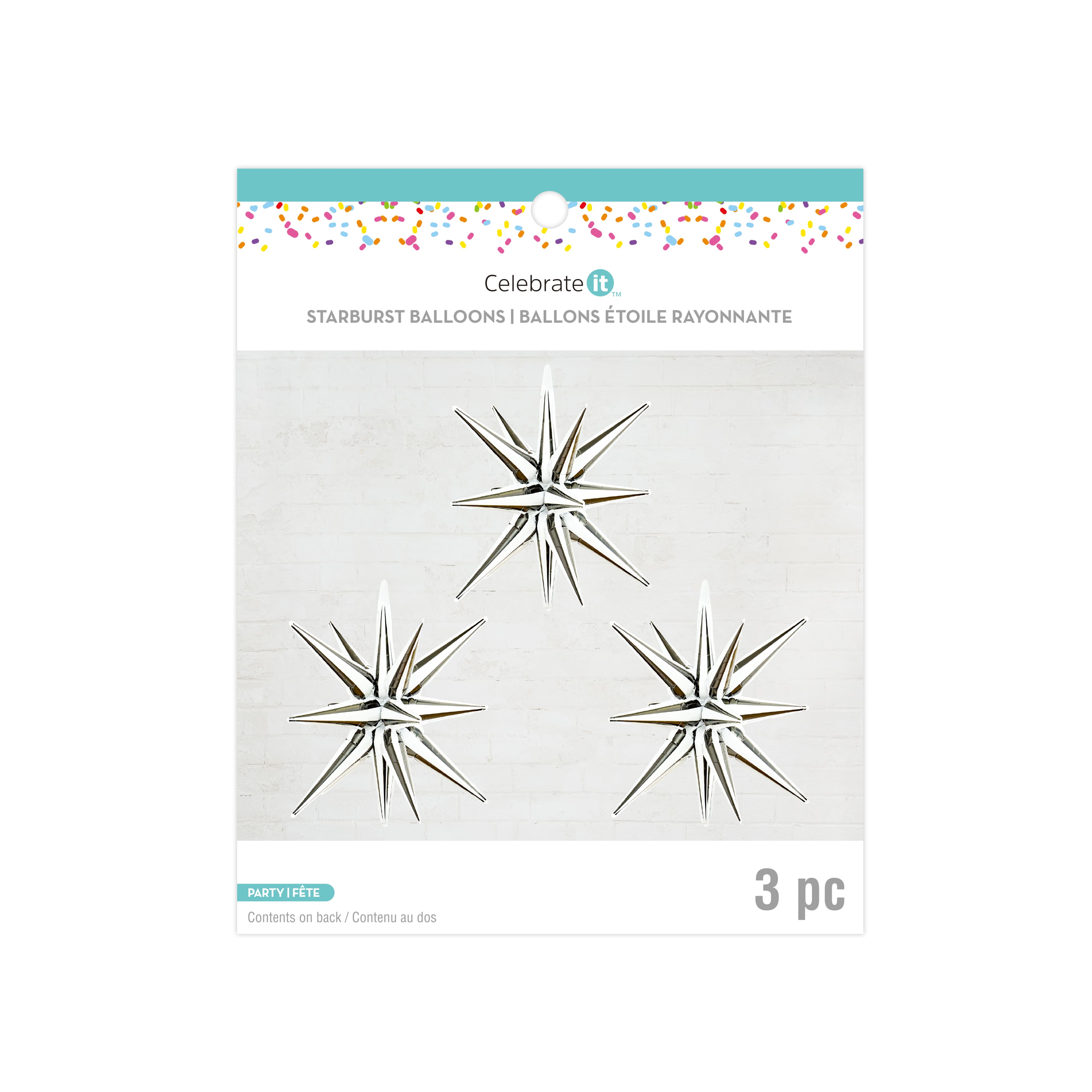 26" Black & White Stripes Starburst Foil Balloons, 3ct. by Celebrate It™