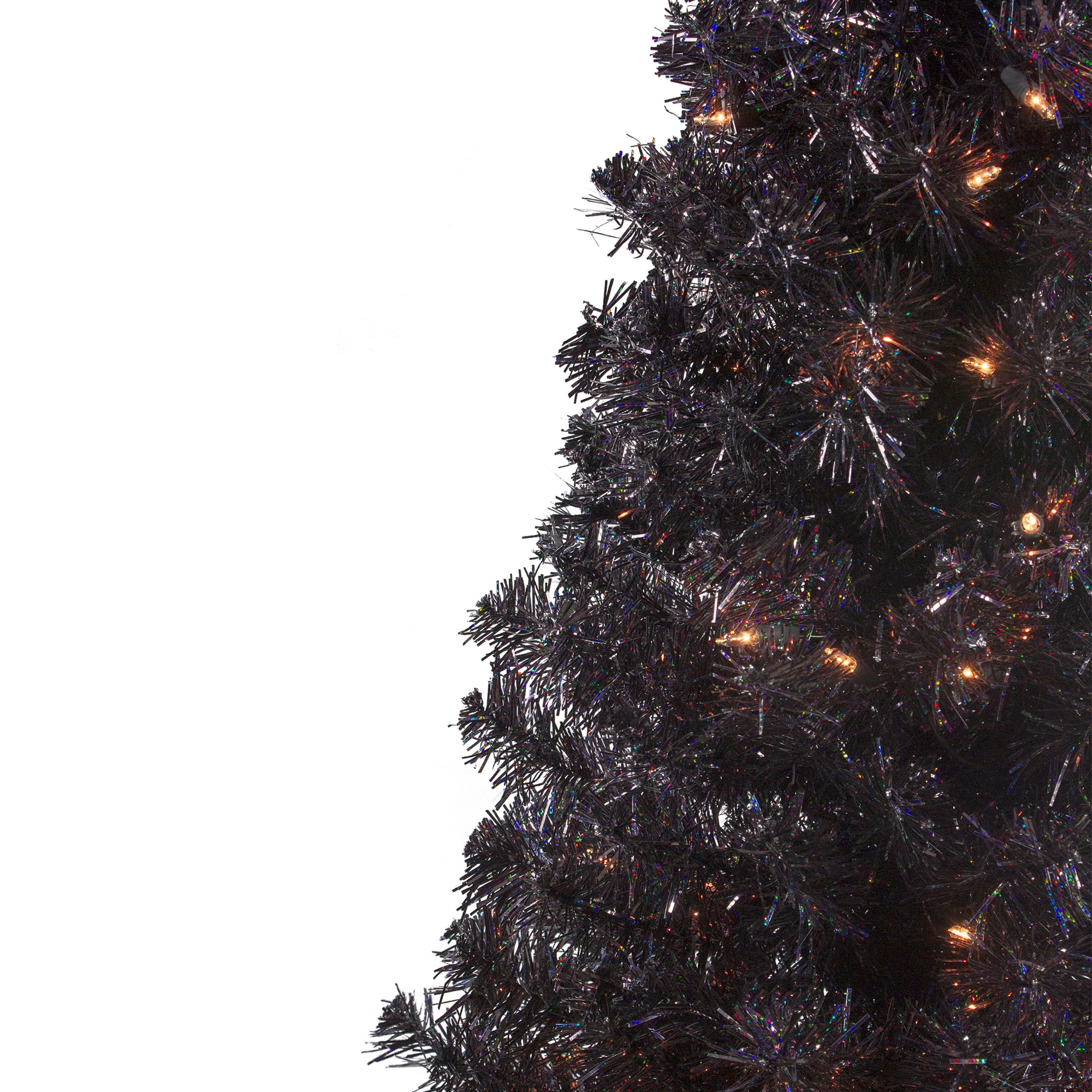 4ft. Black Slim Pre-Lit Halloween Tinsel Tree with Clear Lights