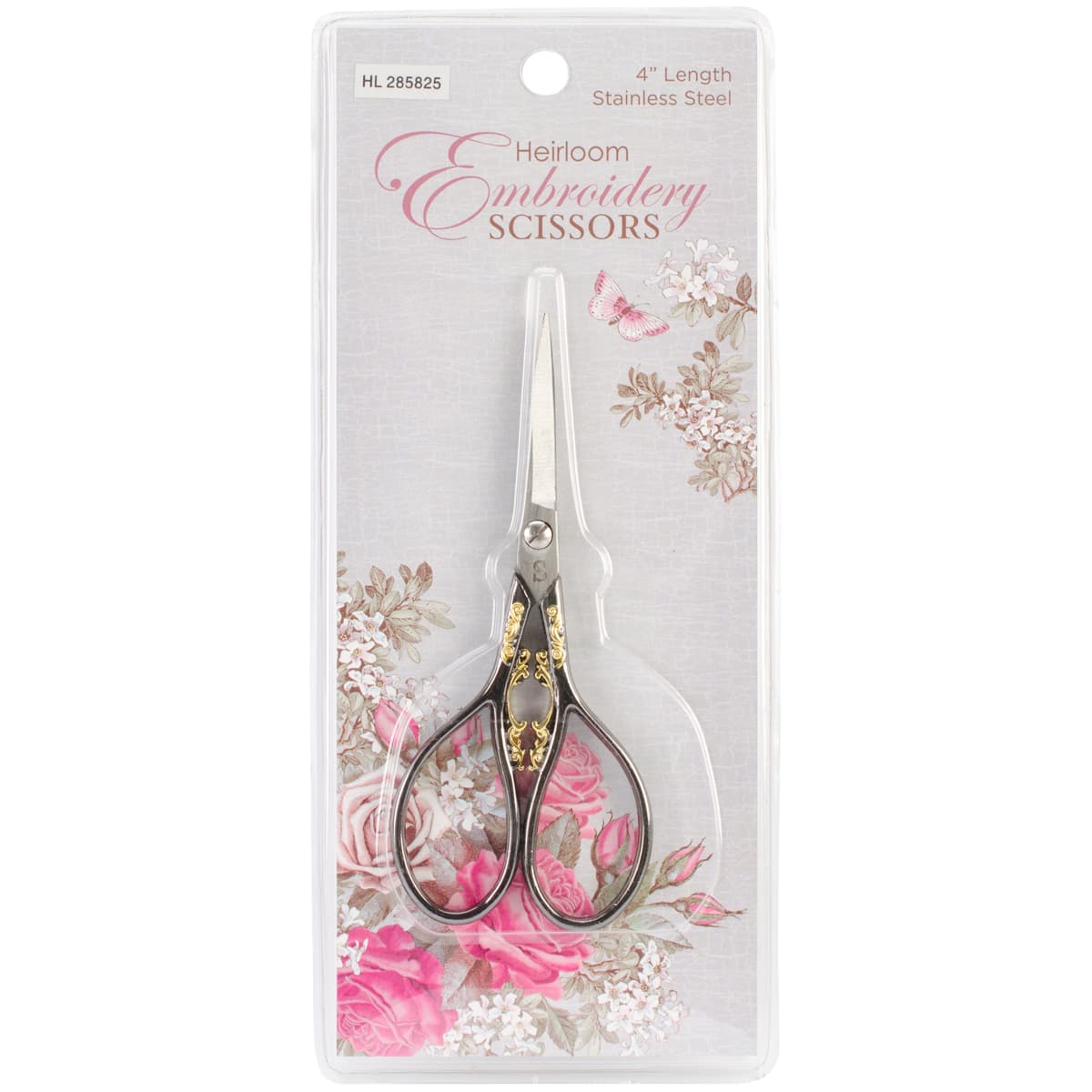 Sullivans 4" Gunmetal & Gold Heirloom Embroidery Scissors Teardrop Handle