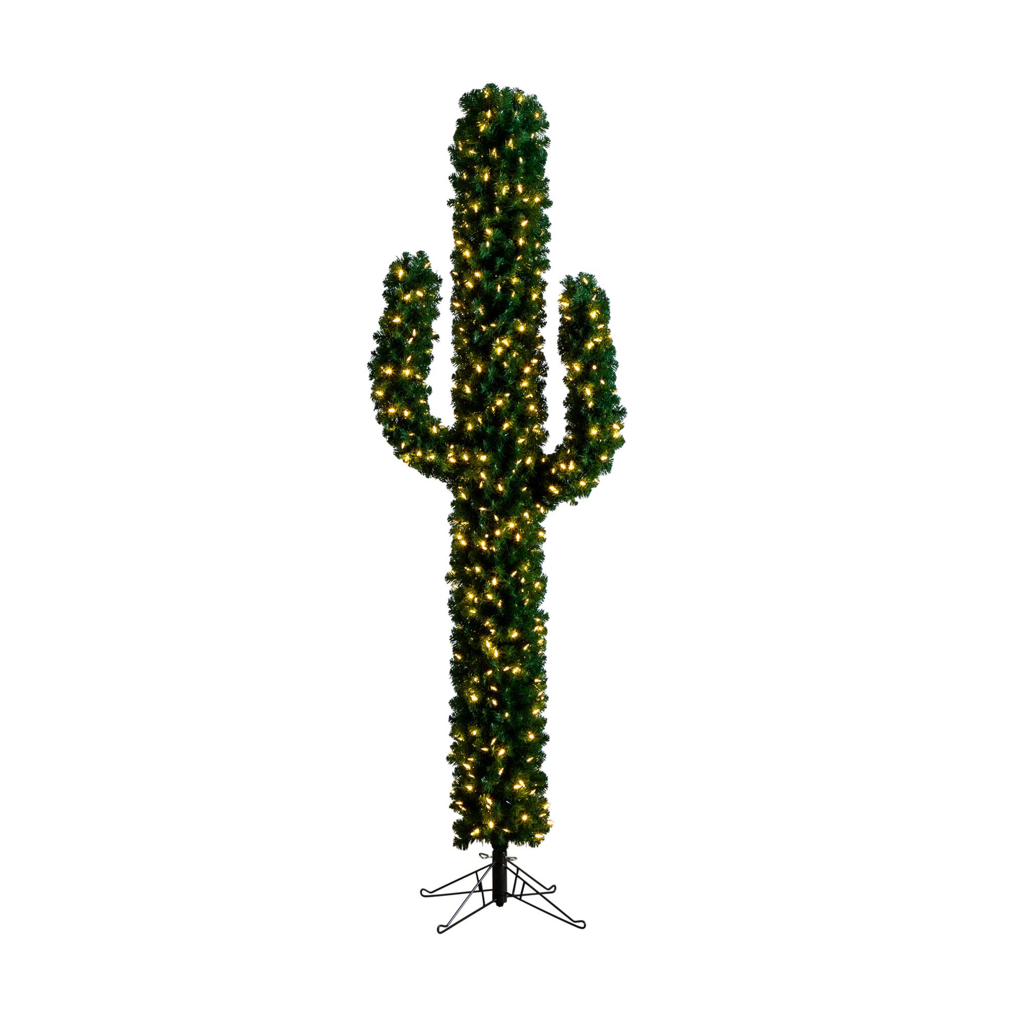 7ft. Pre-Lit Green Cactus Artificial Christmas Tree, Clear Micro LED Lights