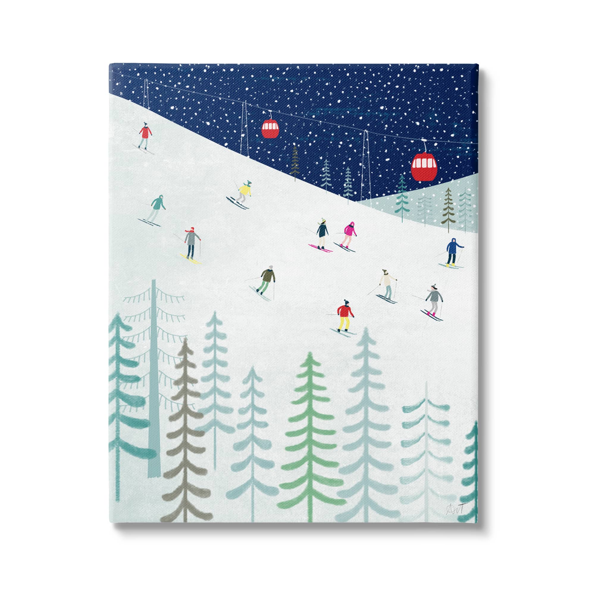 Stupell Industries Skiing Night Sky Winter Slopes Canvas Wall Art