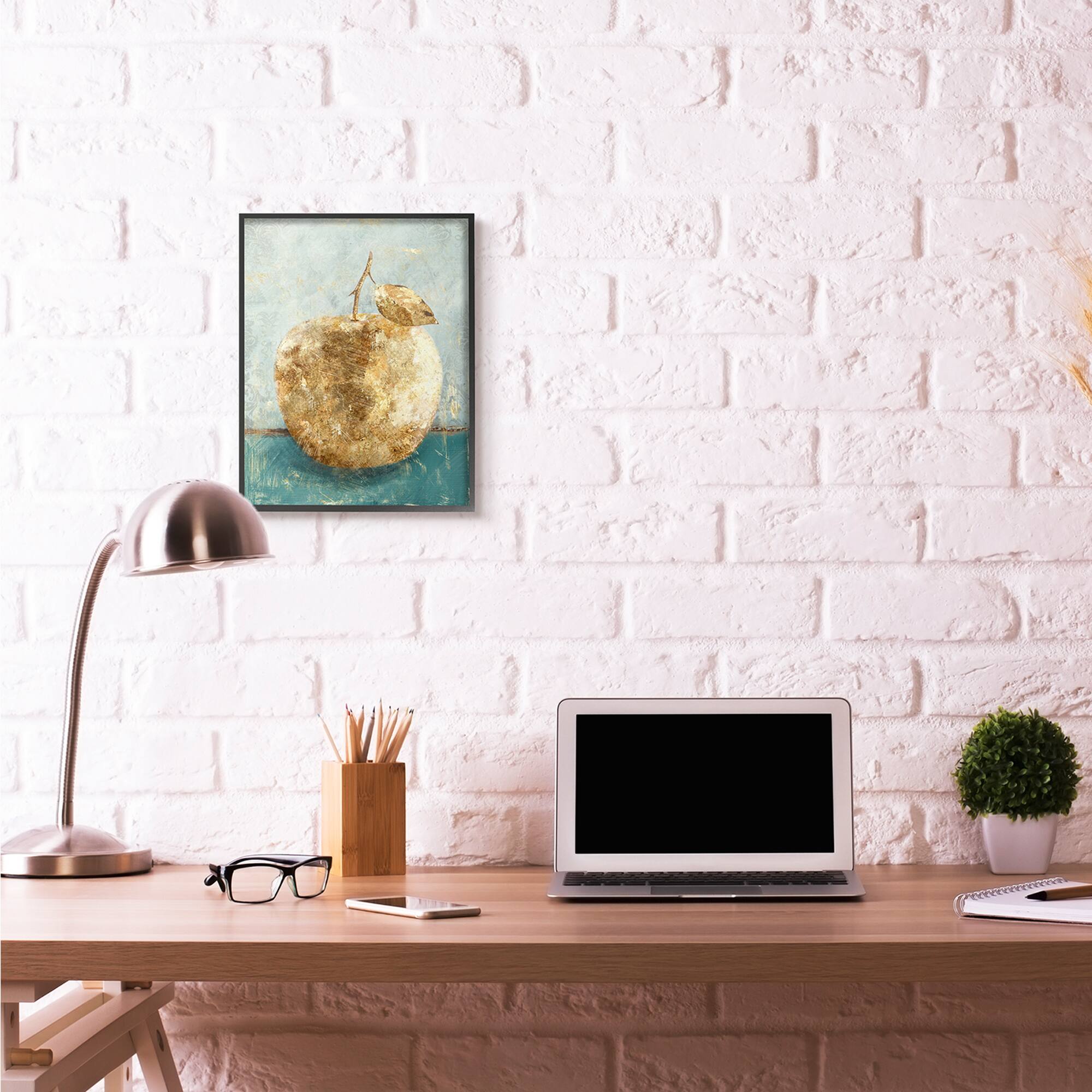 Stupell Industries Golden Apple Painting Wall Art in Black Frame