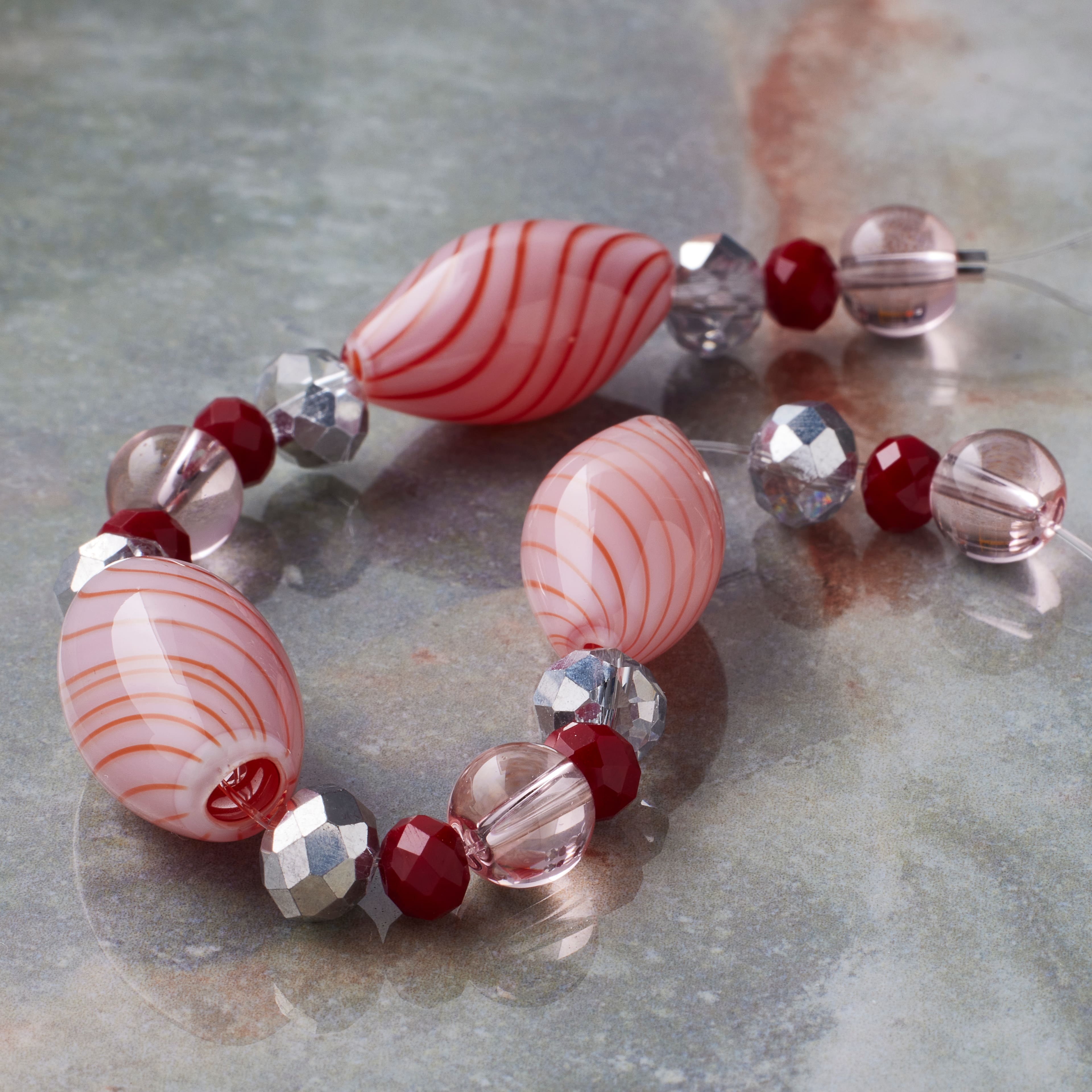 Red Lampwork Glass Stripe Oval Beads by Bead Landing™