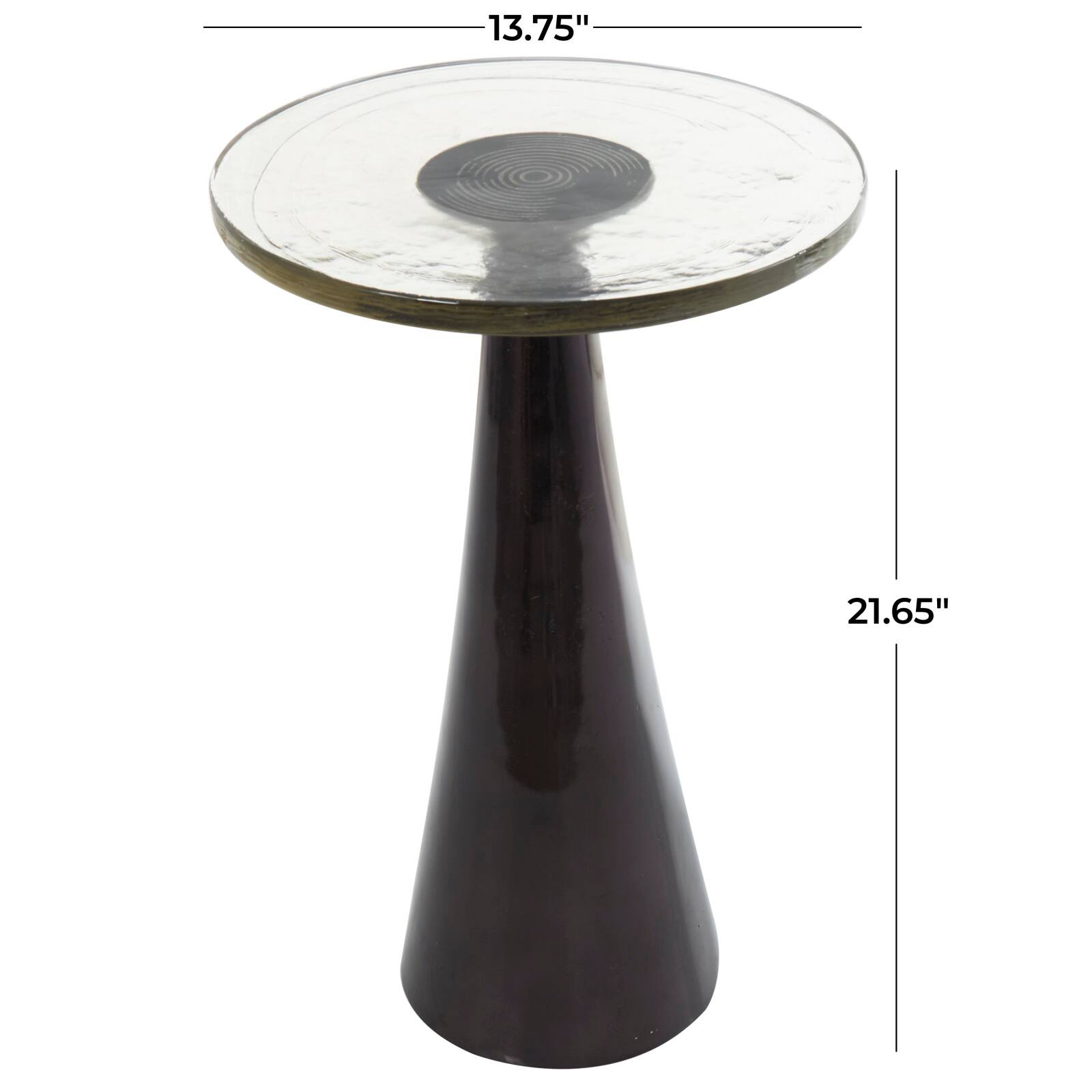 22&#x22; Black Aluminum Geometric Cone Accent Table with Textured Glass Tabletop