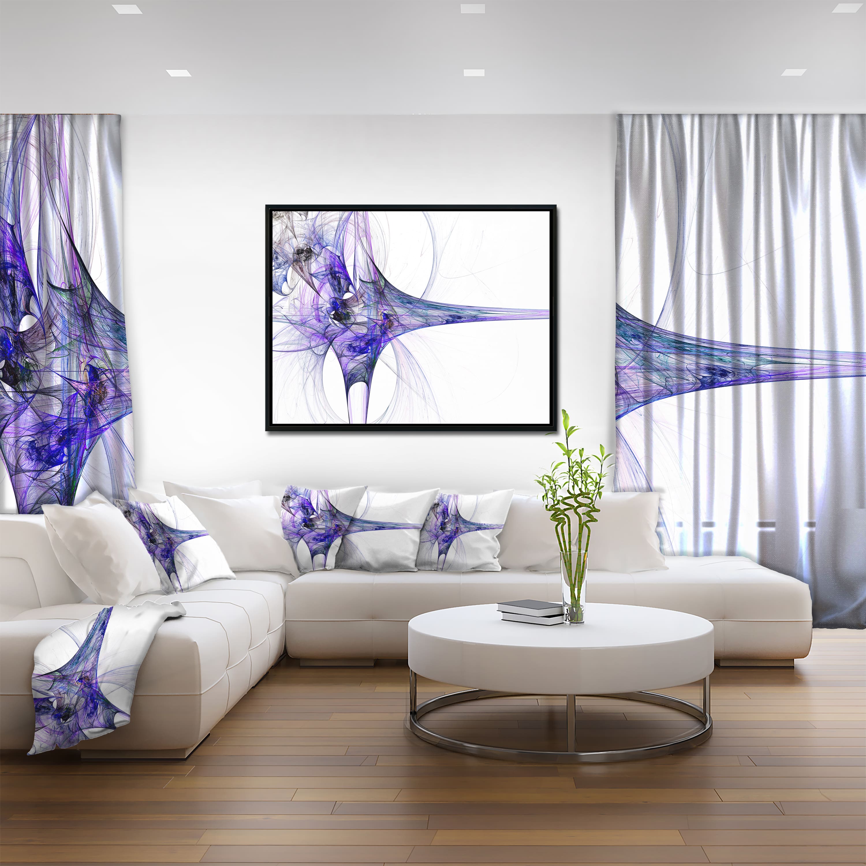 Designart - Large Fractal Artwork Blue - Abstract Framed Canvas art print