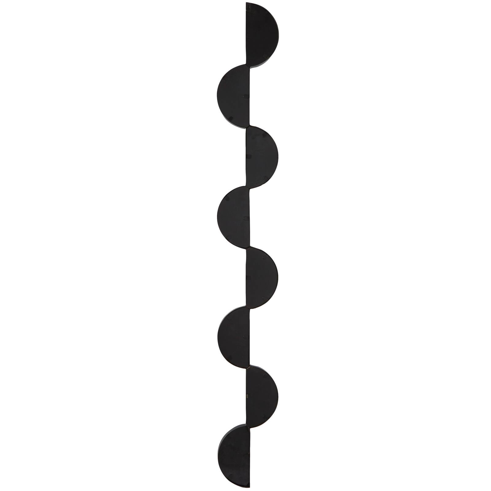Black Wood Slim Stacked Chain 8 Layer Wall Mirror with Half Moon Pattern 7" x 1" x 59"