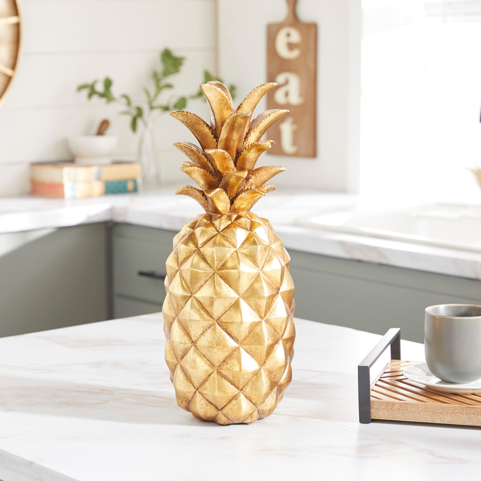 Gold Polystone Traditional Decorative Pineapple , 18" x 7" x 7"
