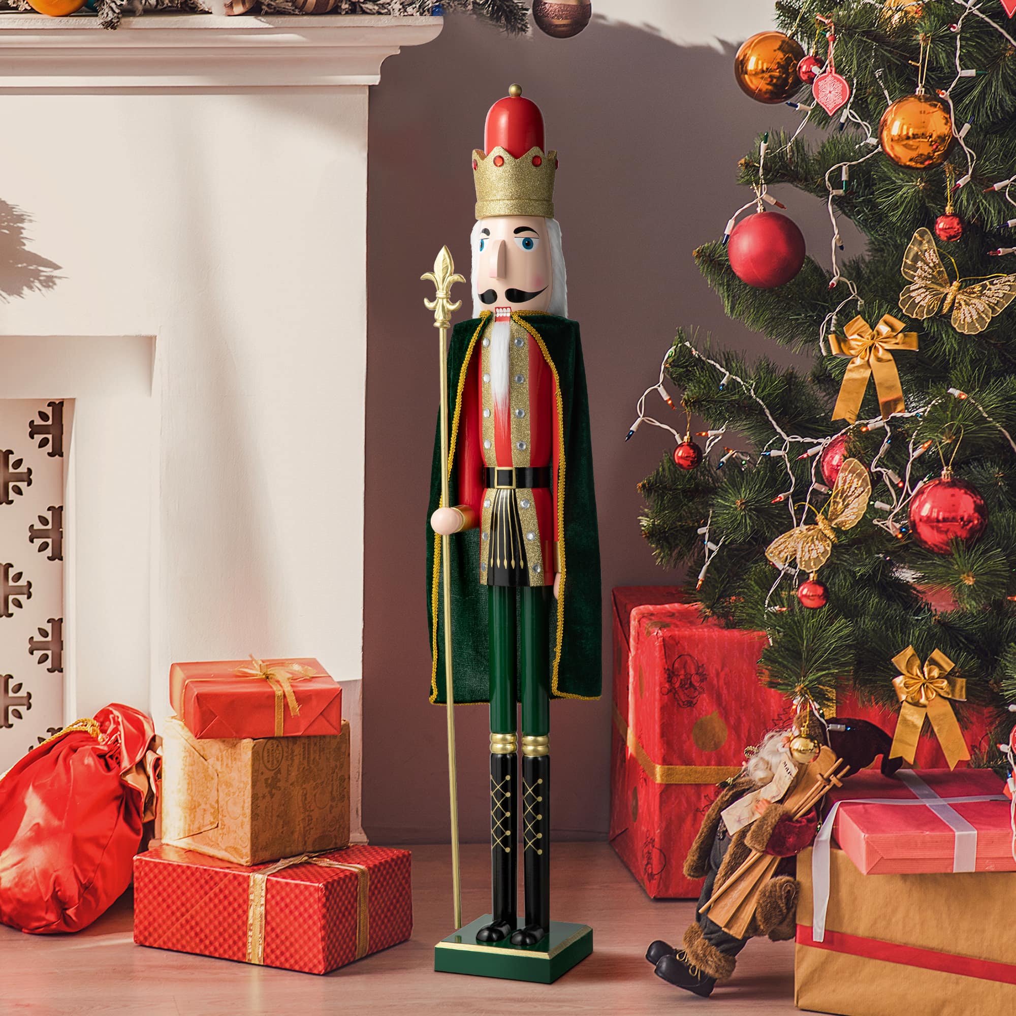 Glitzhome&#xAE; 3.5ft. Wooden Christmas King Nutcracker