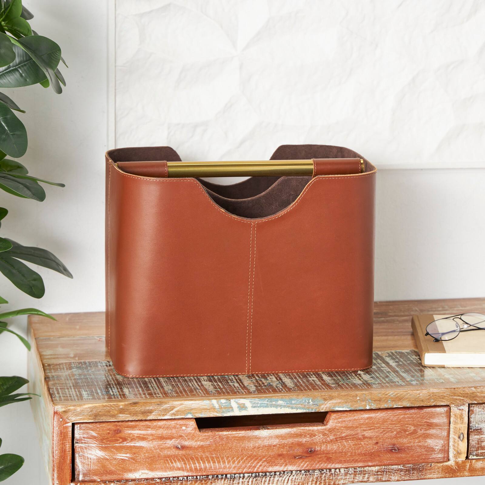 16" Brown Leather Magazine Holder