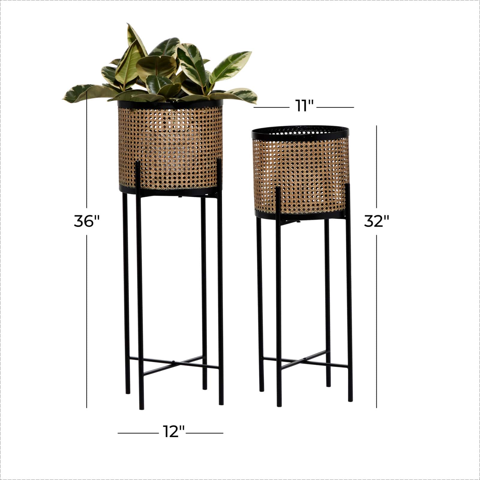 Gold Metal Glam Planter with Black Legs Set
