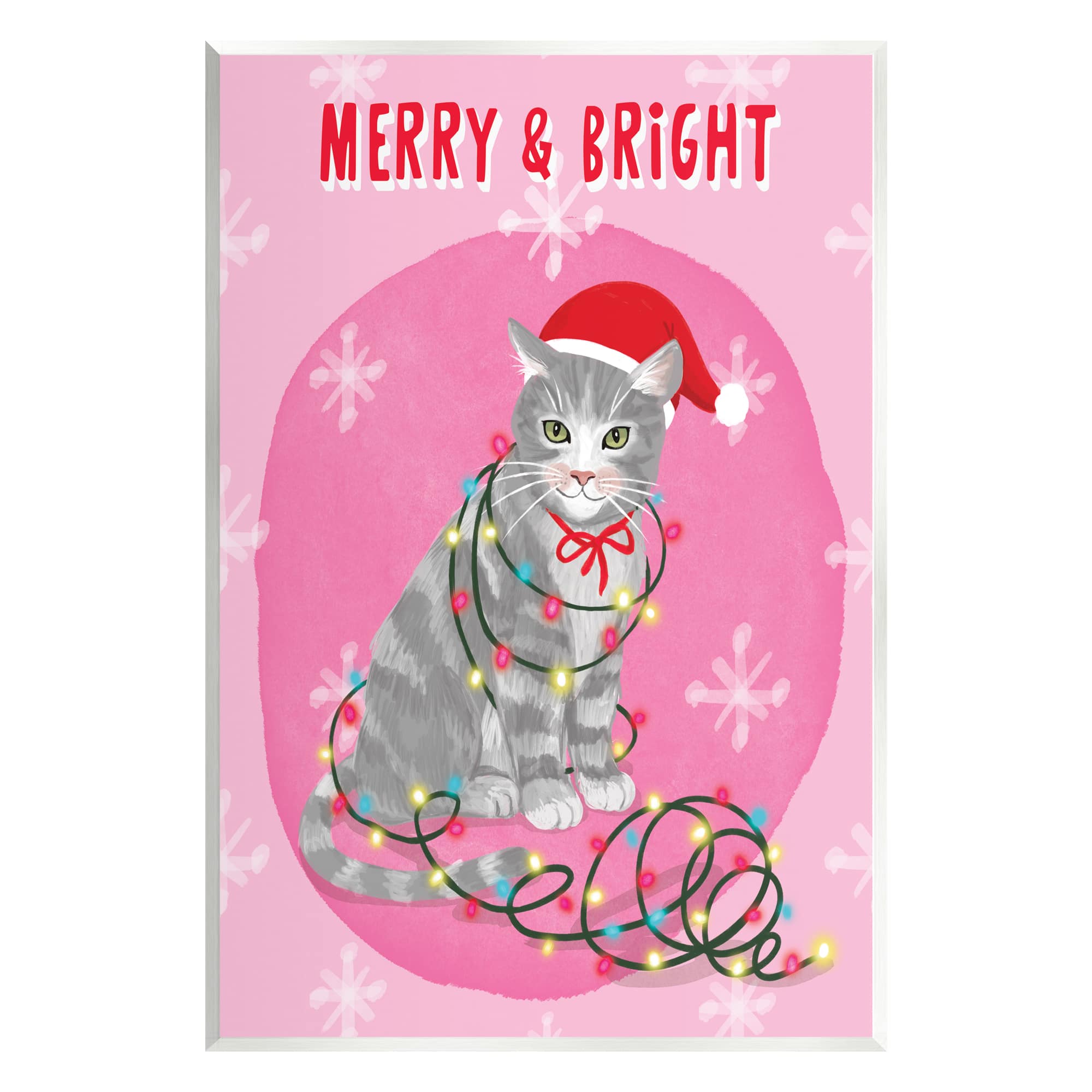 Stupell Industries Merry & Bright Christmas Cat Lights Wall Plaque Art