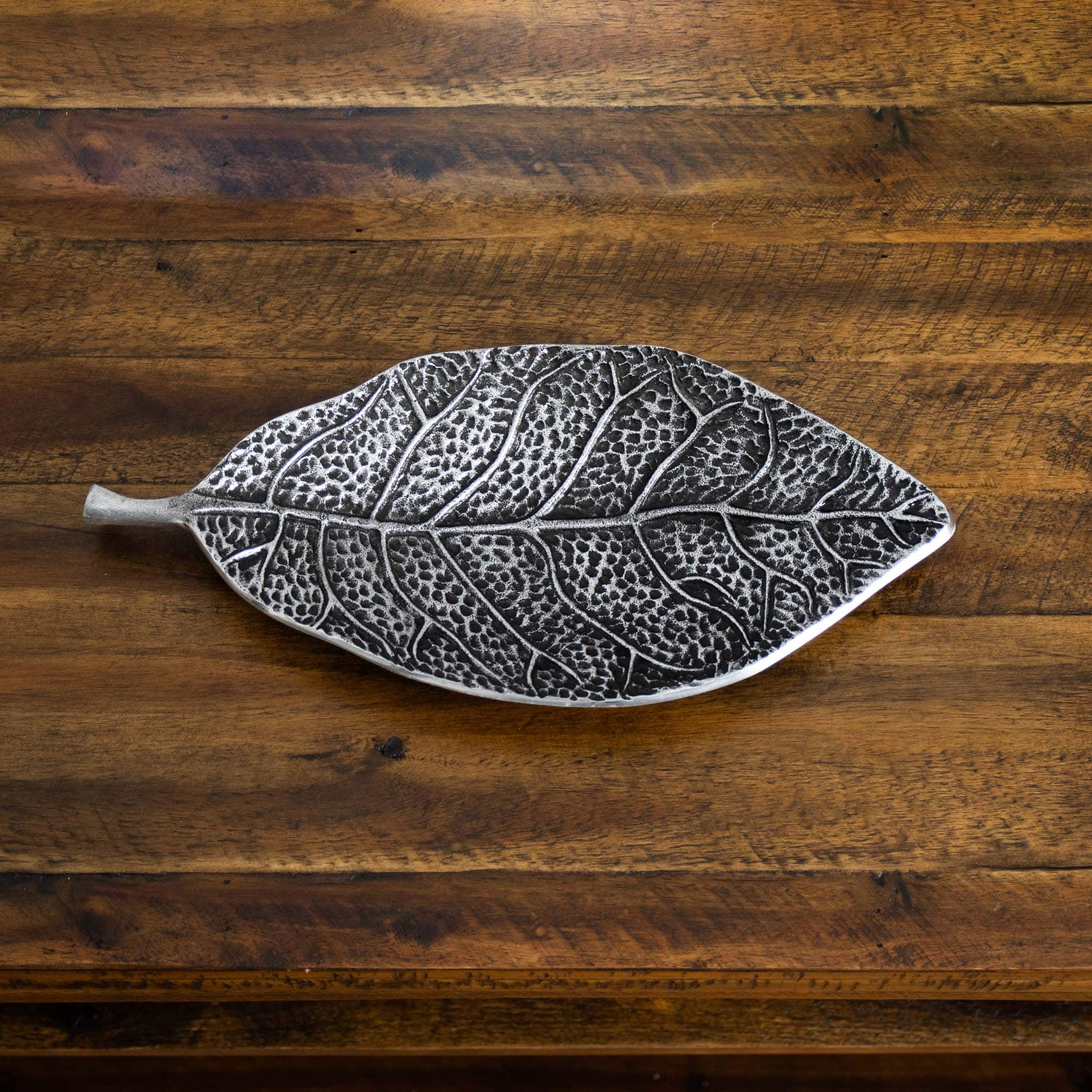 16" Antique Leaf Decorative Accent Tray
