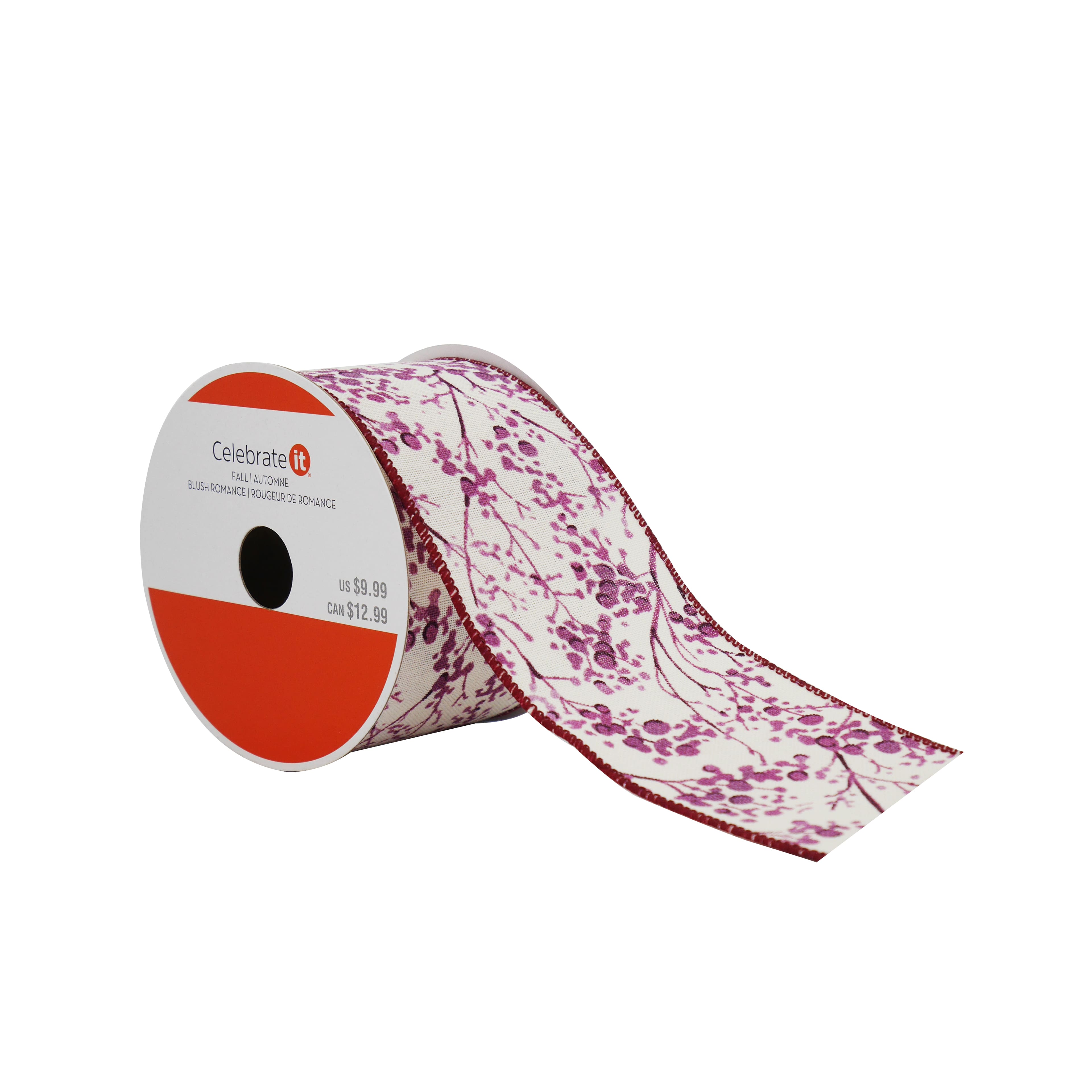 2.5" x 5yd. Purple Berry Wired Faux Linen Ribbon by Celebrate It® Blush Romance