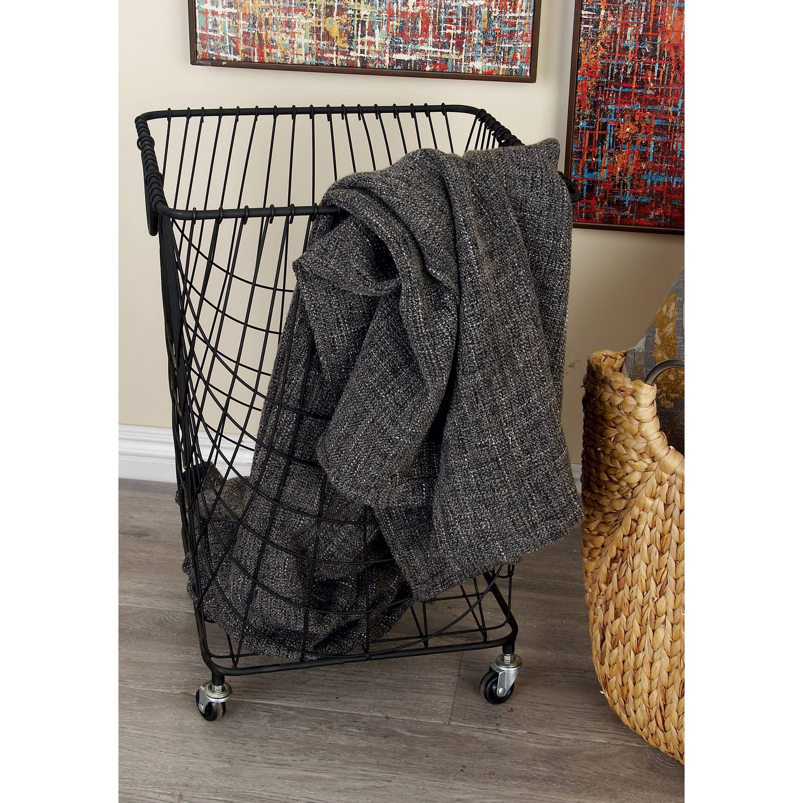 CosmoLiving by Cosmopolitan 24&#x22; Black Industrial Metal Storage Cart