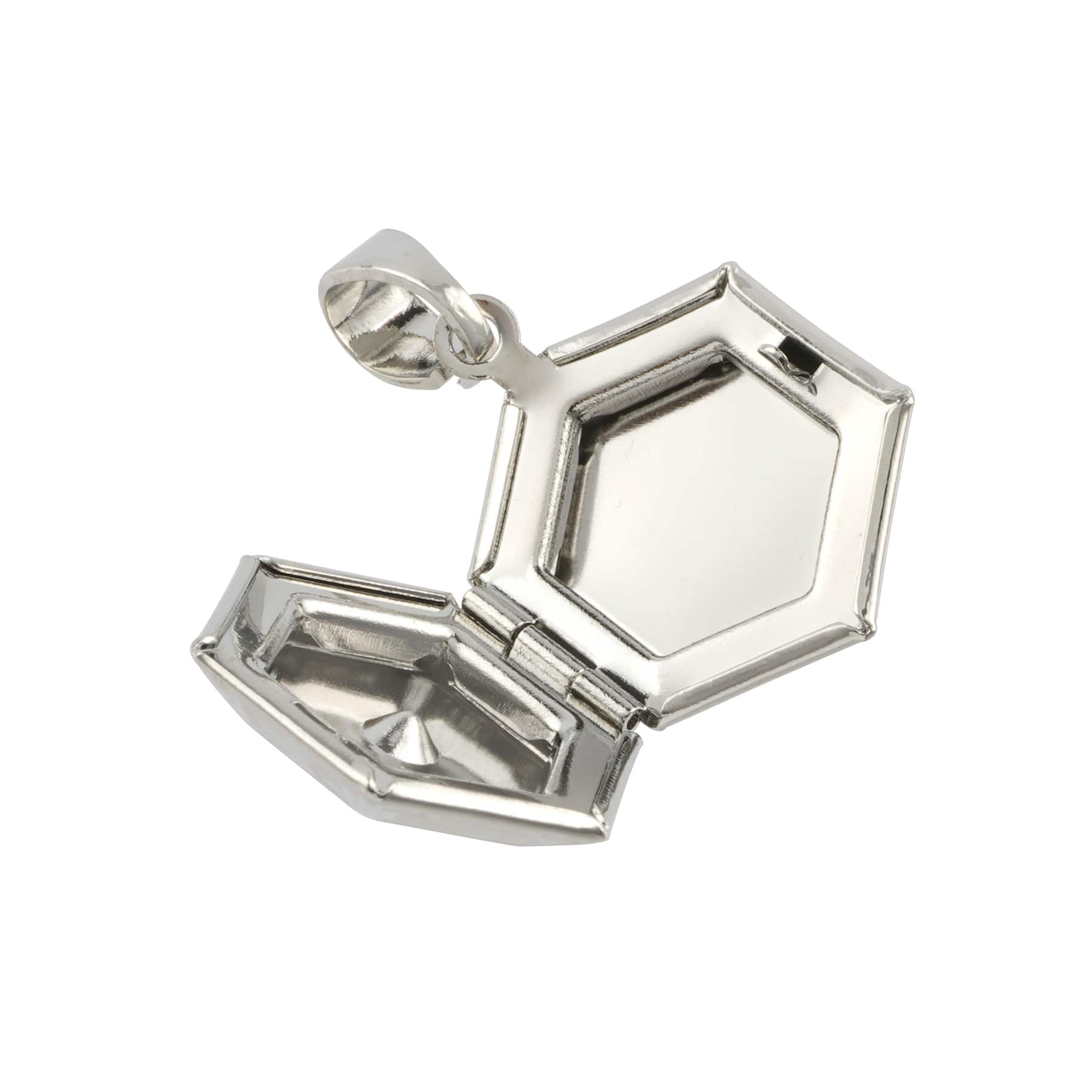 12 Pack: Rhodium Etched Hexagon Locket by Bead Landing™