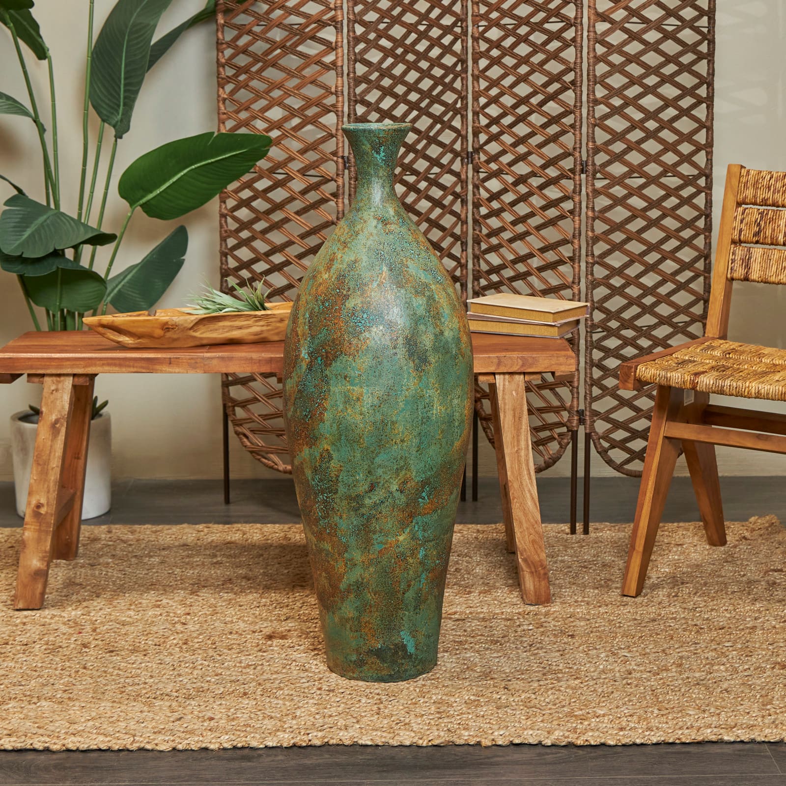 3ft. Green Ceramic Tall Distressed Antique Style Vase