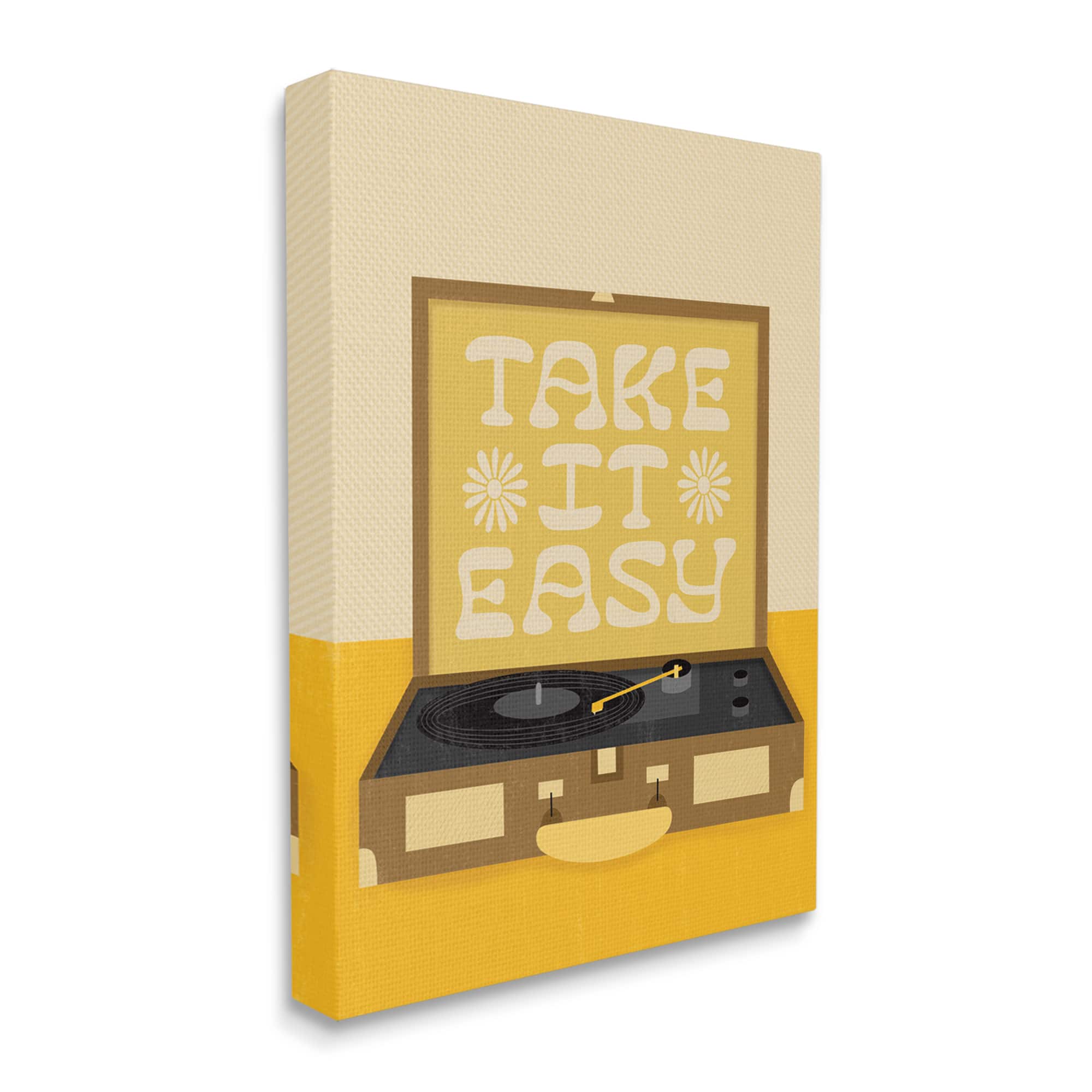 Stupell Industries Take it Easy Motivational Vintage Boho Record Player Canvas Wall Art