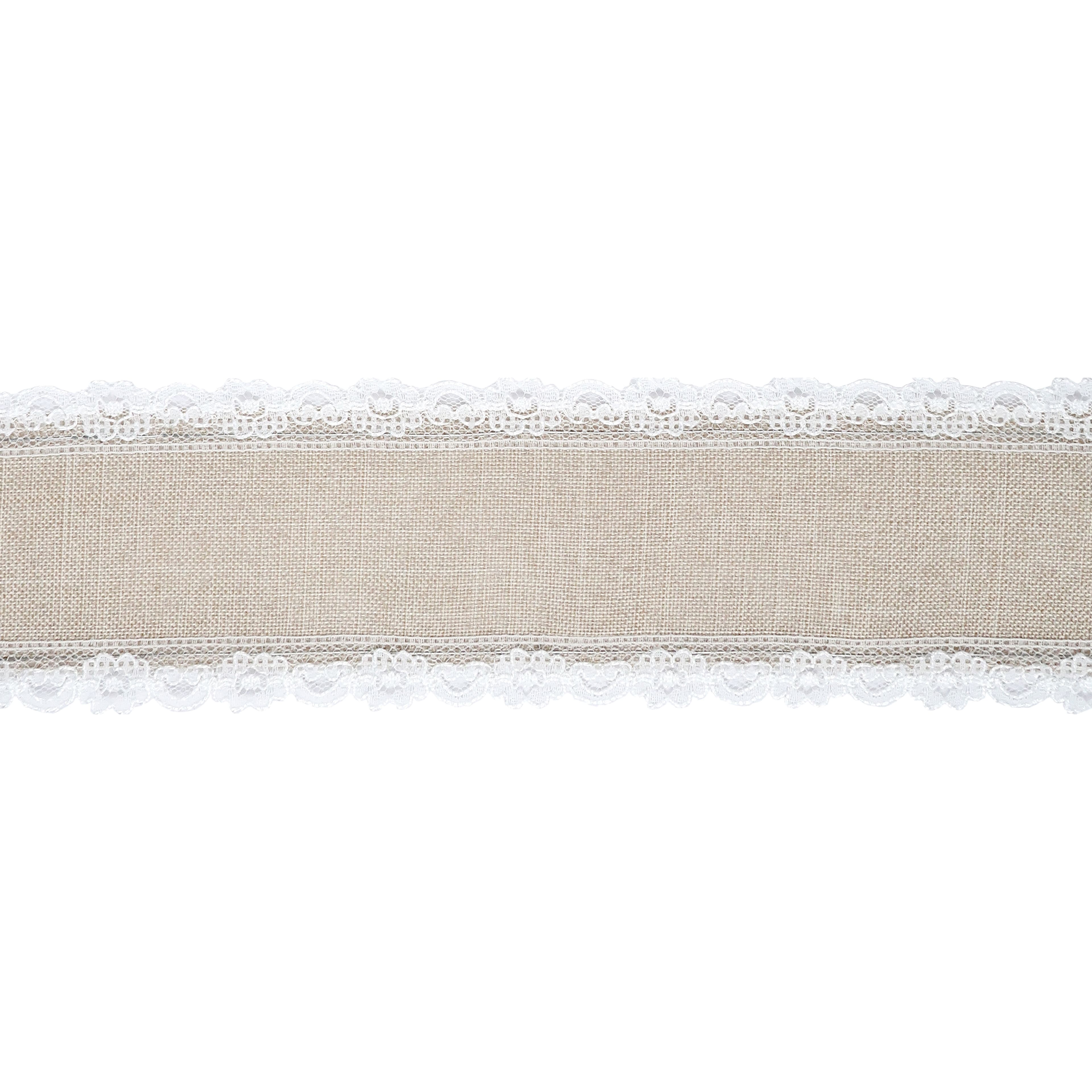 2.5&#x22; x 3yd. Faux Linen &#x26; Lace Wired Ribbon by Celebrate It&#x2122;