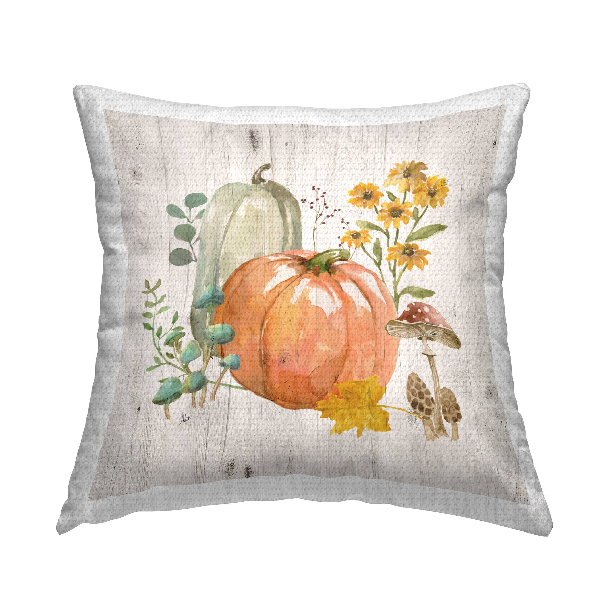 Stupell Industries Festive Pumpkins with Florals Outdoor Printed Pillow