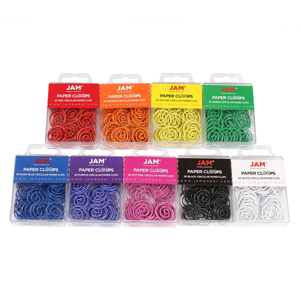 JAM Paper Assorted Colors Circular Paper Clips, 9 Packs of 50