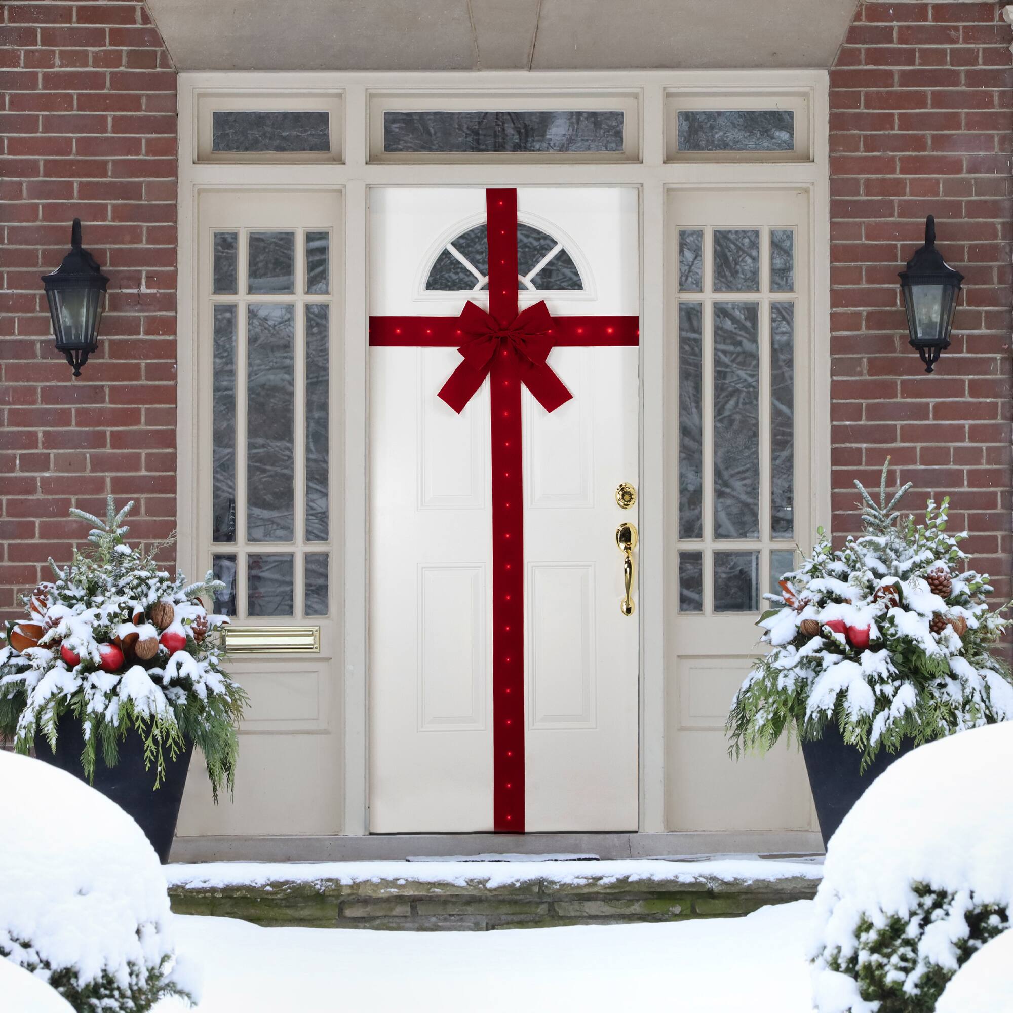 14ft. Pre-Lit Battery Operated Red Velvet Christmas Door Bow