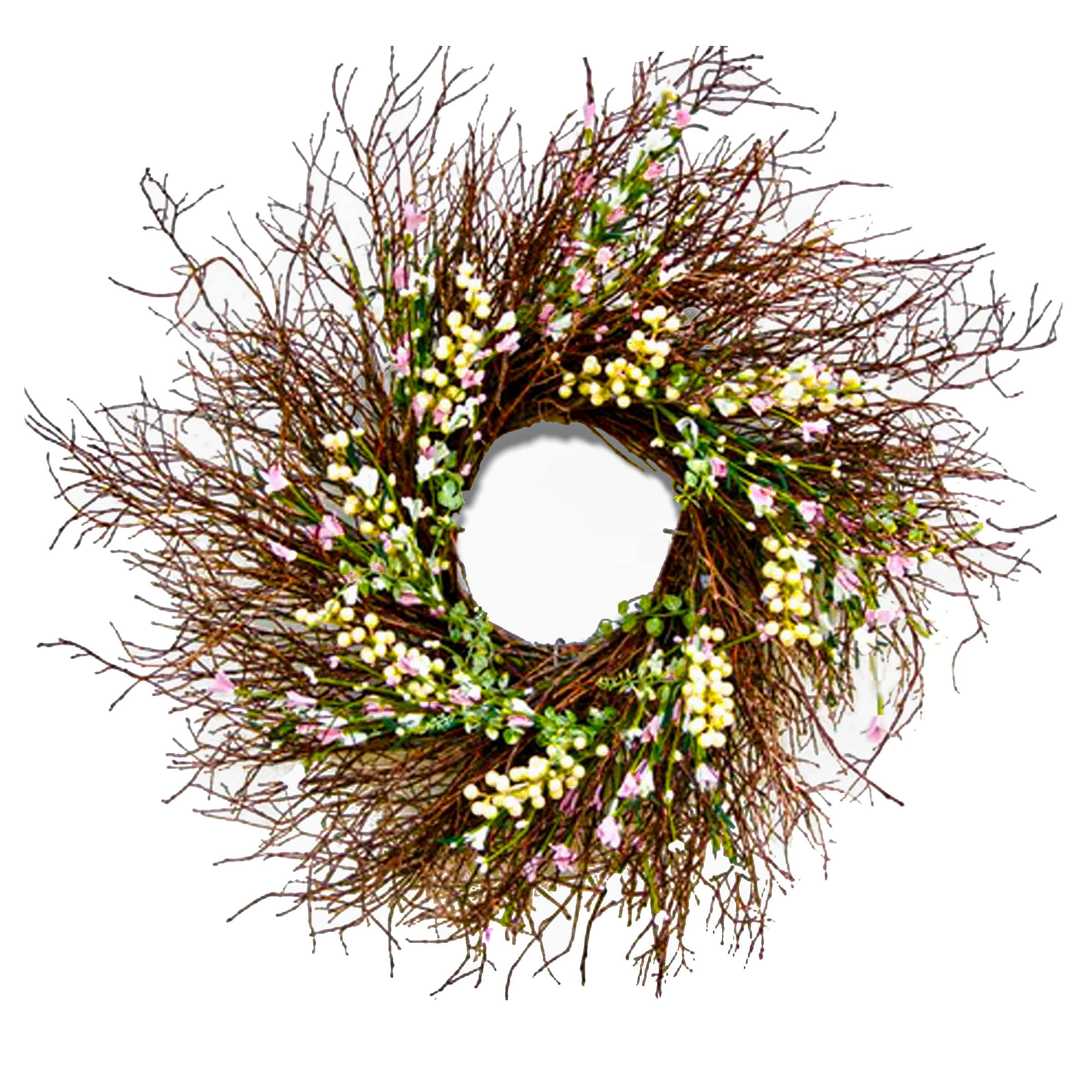 24" Spring Light Pink & Cream Forsythia Wreath