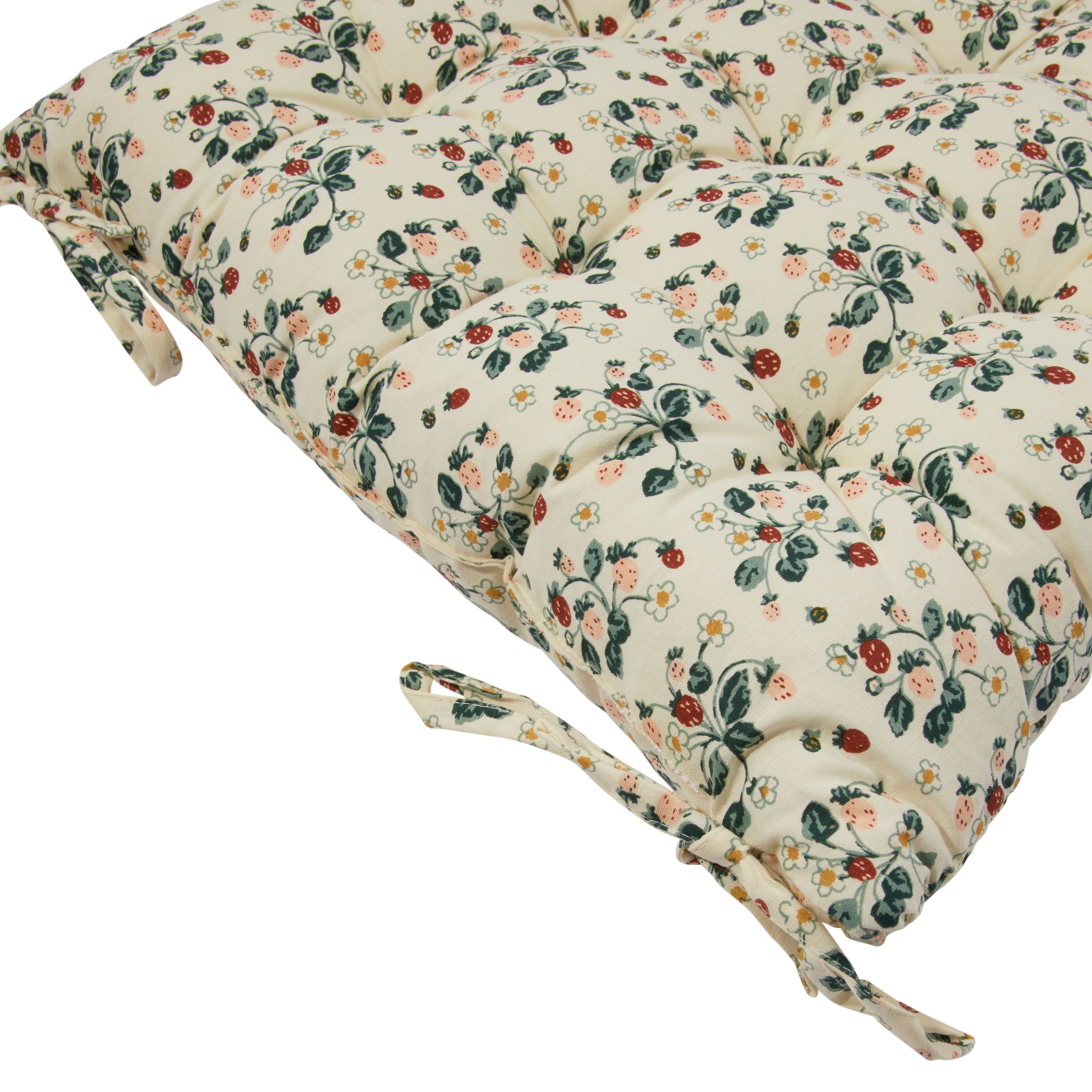 Hello Honey&#xAE; Strawberry Floral Pattern Cotton Printed Chair Cushion