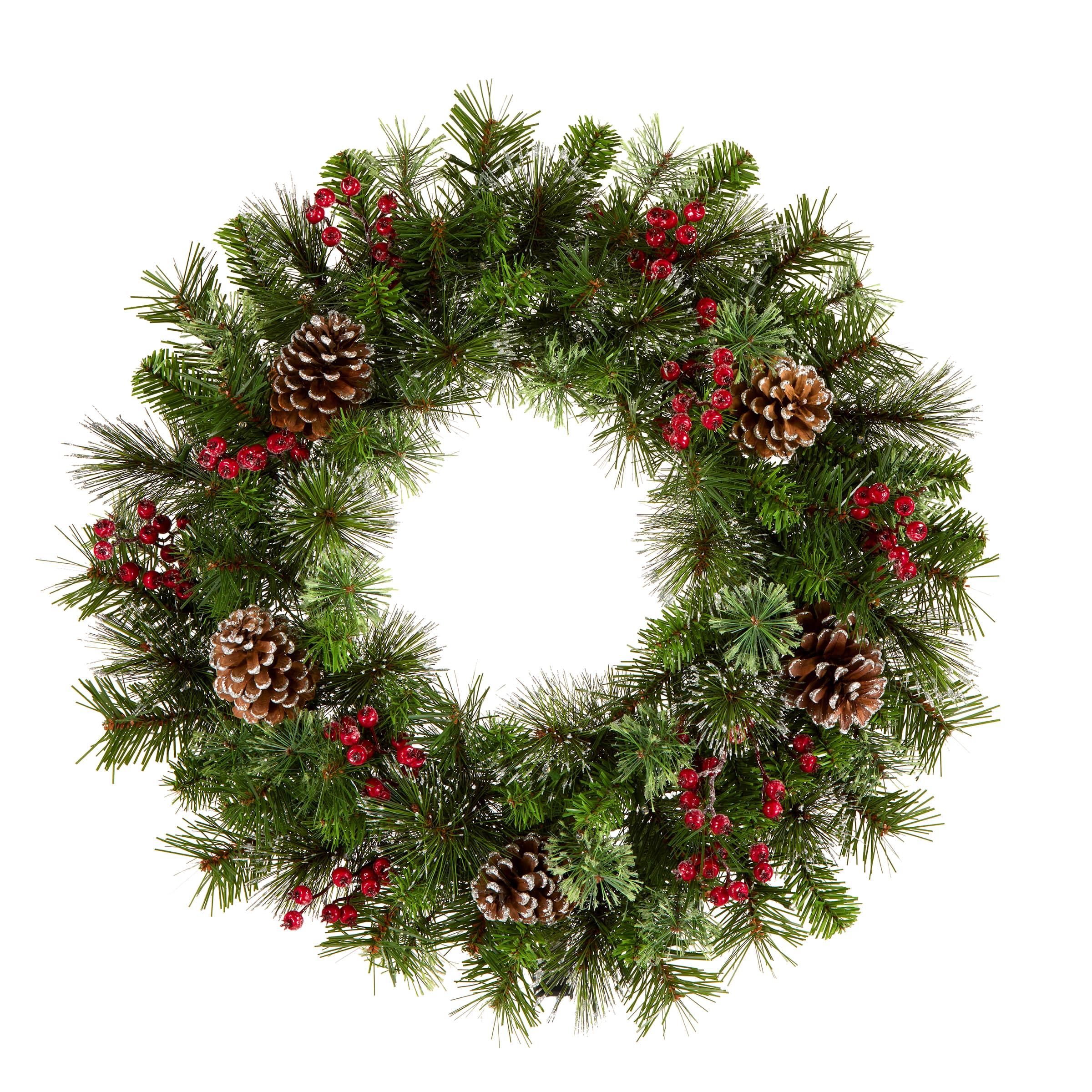 24" Iced Berry Warm White LED Pre-Lit Pine Wreath
