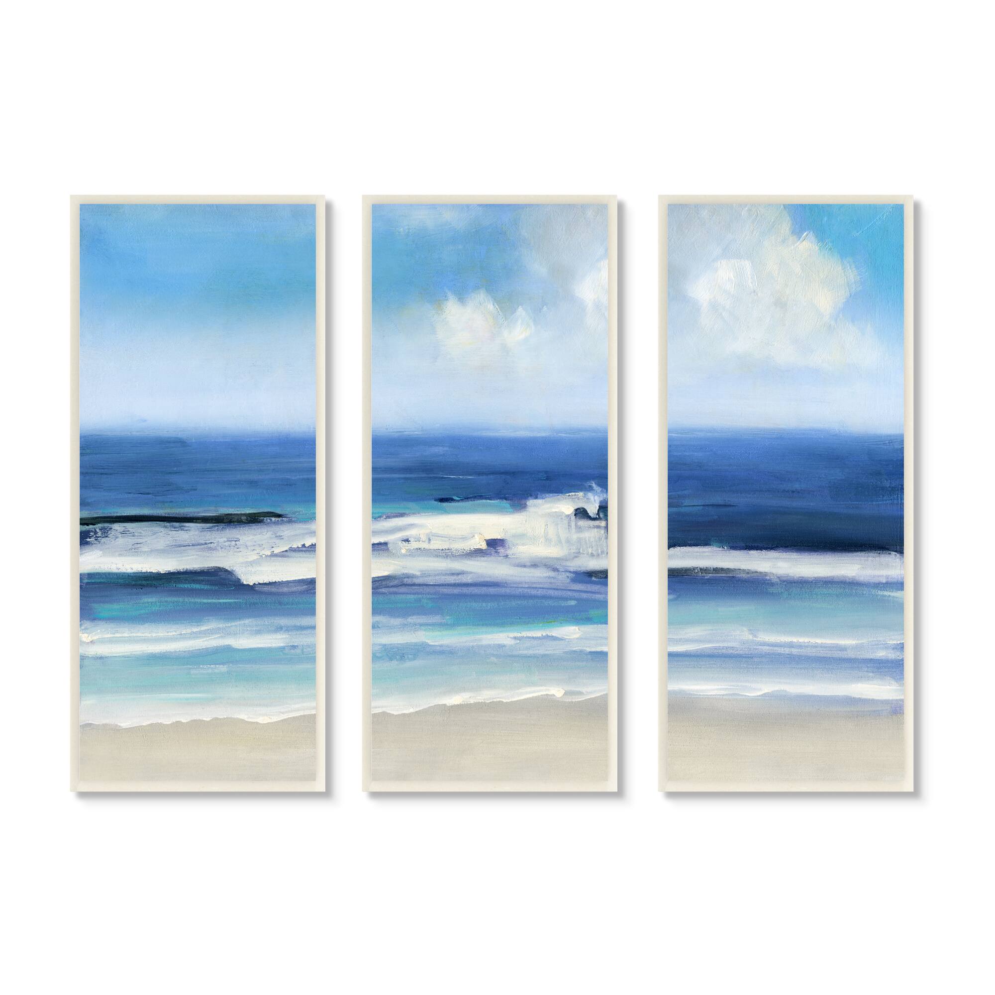 Stupell Industries Blue Beach Coast Triptych Incoming Summer Tide Waves,7" x 17"