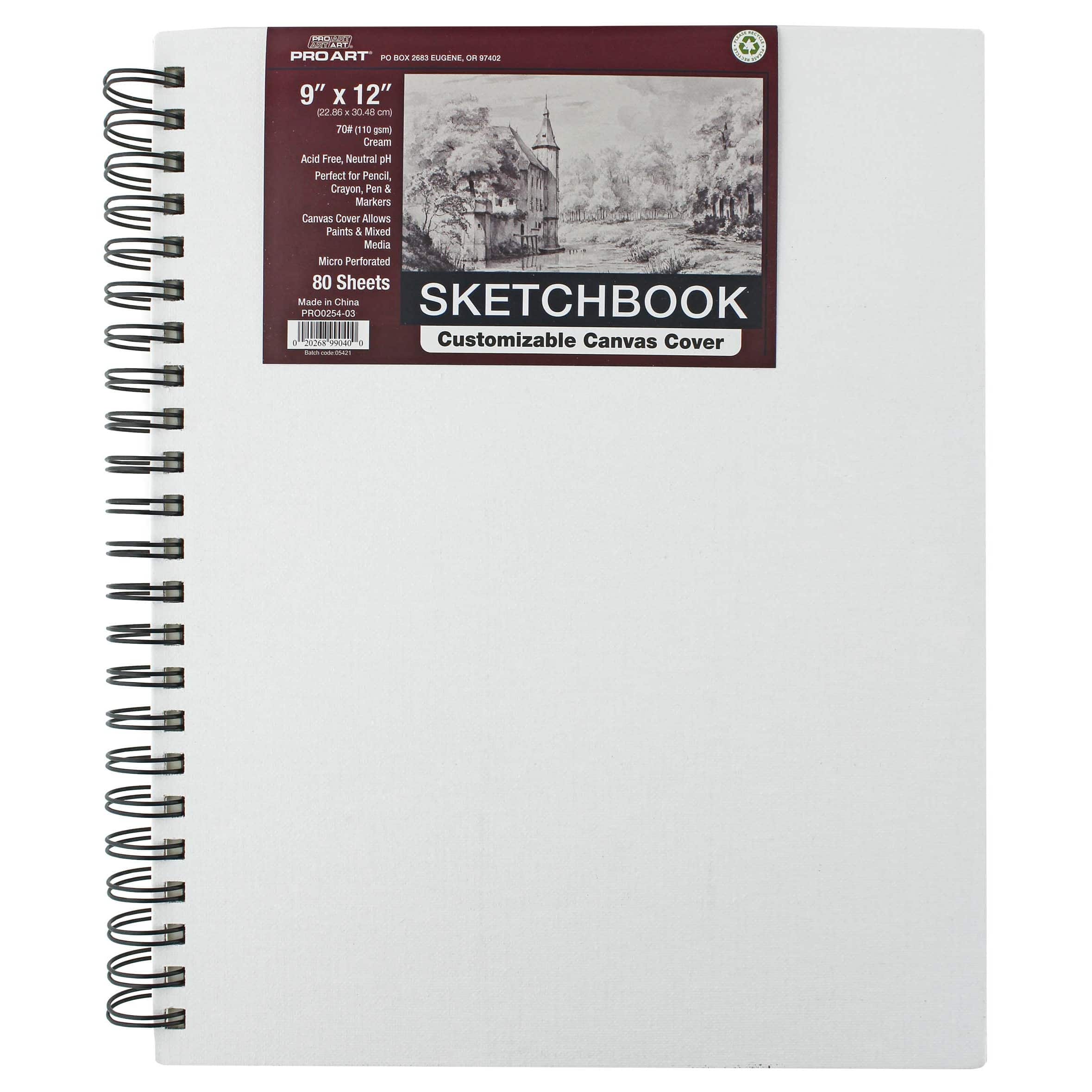 Pro Art® Wire-Bound Sketchbook with Canvas Cover, 9" x 12"