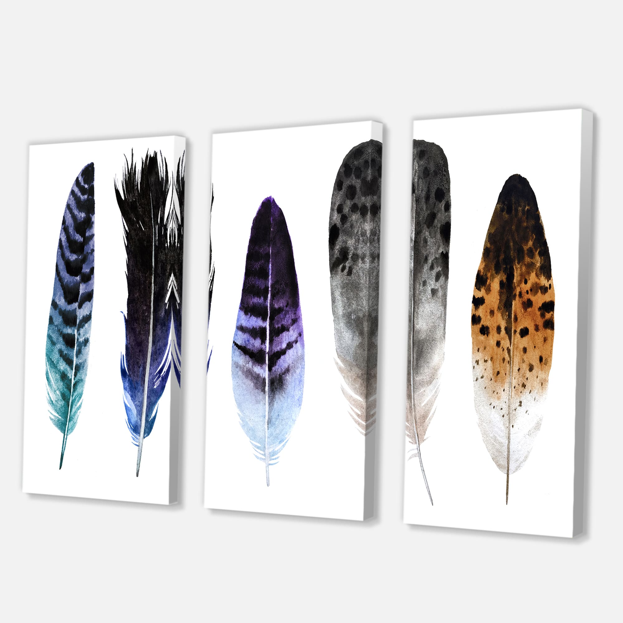 Designart - Colourful Boho Feathers II - Bohemian & Eclectic Canvas Wall Art Print