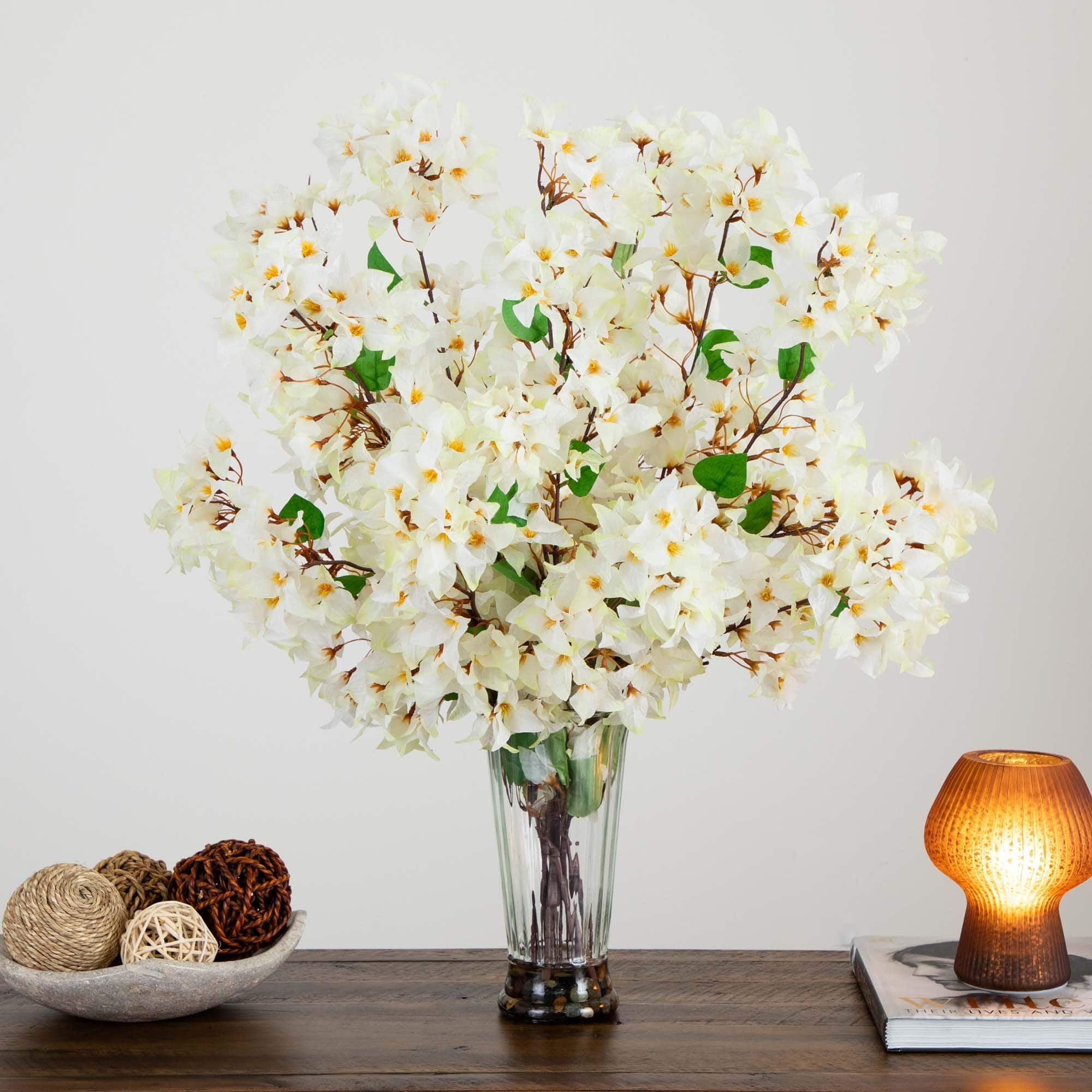 2.5ft. White Bougainvillea Arrangement in Glass Vase