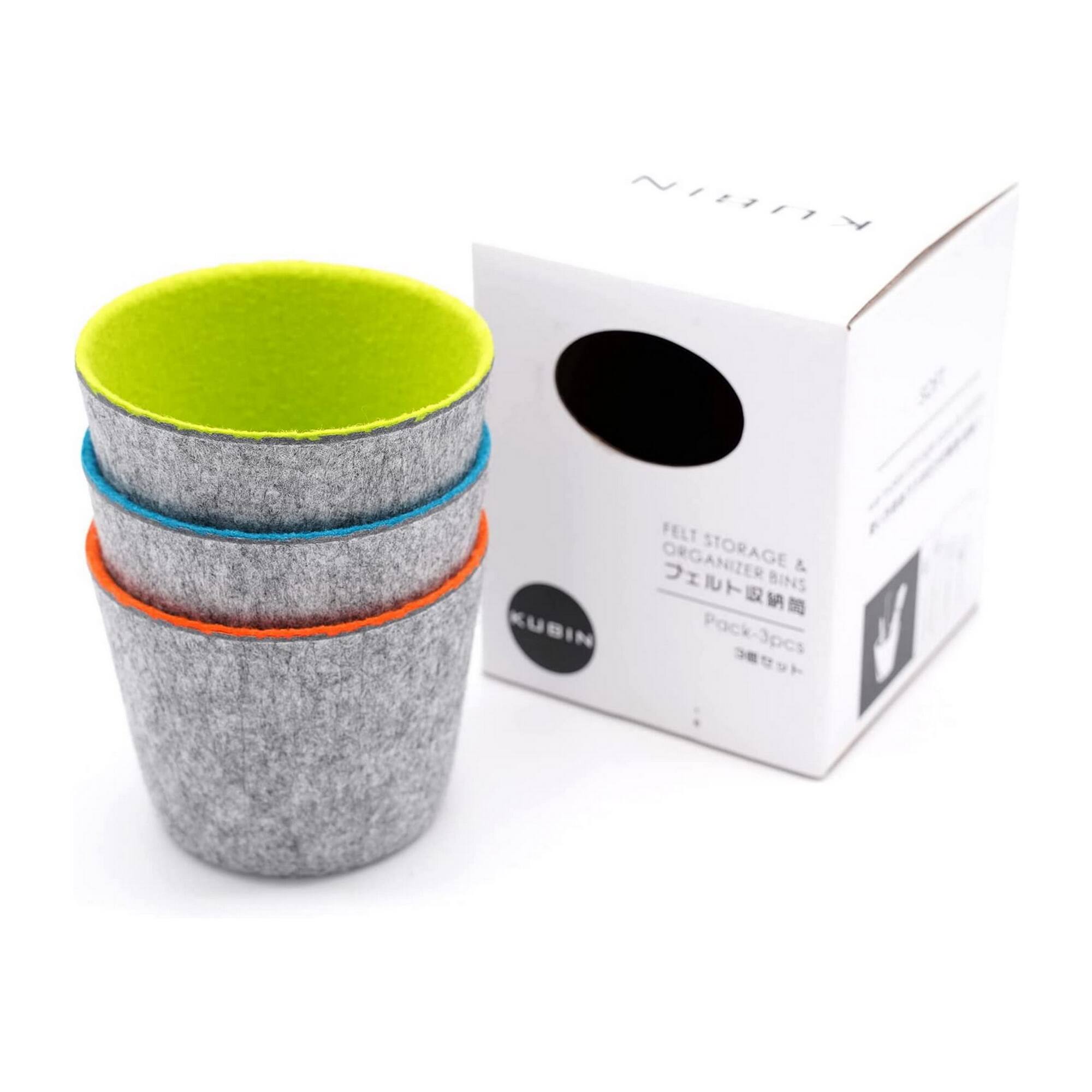 Welaxy Felt 3 Piece Orange, Green &#x26; Turquoise Storage Cups