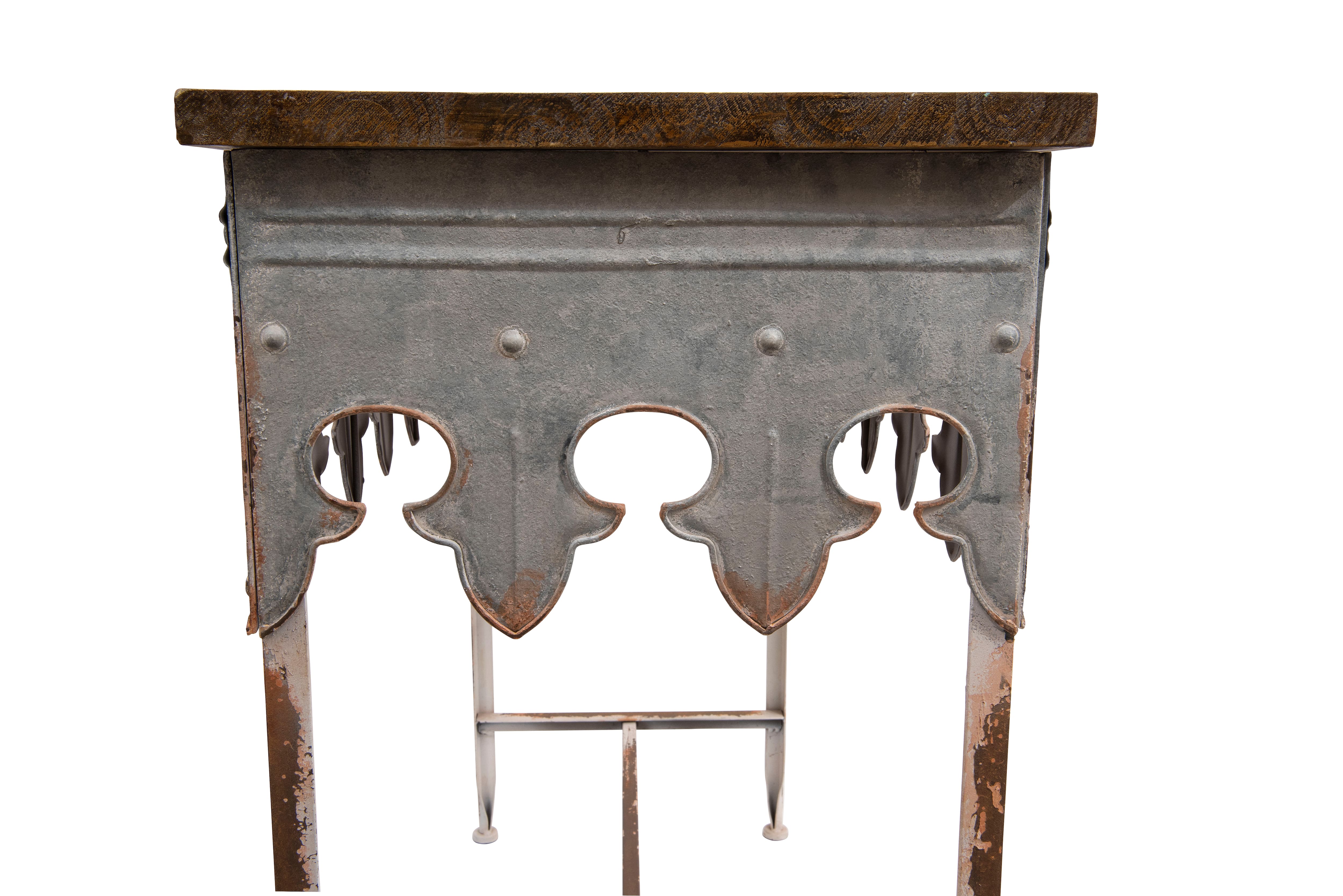 36&#x22; Rustic Farmhouse Metal Console Table with Solid Wood Top
