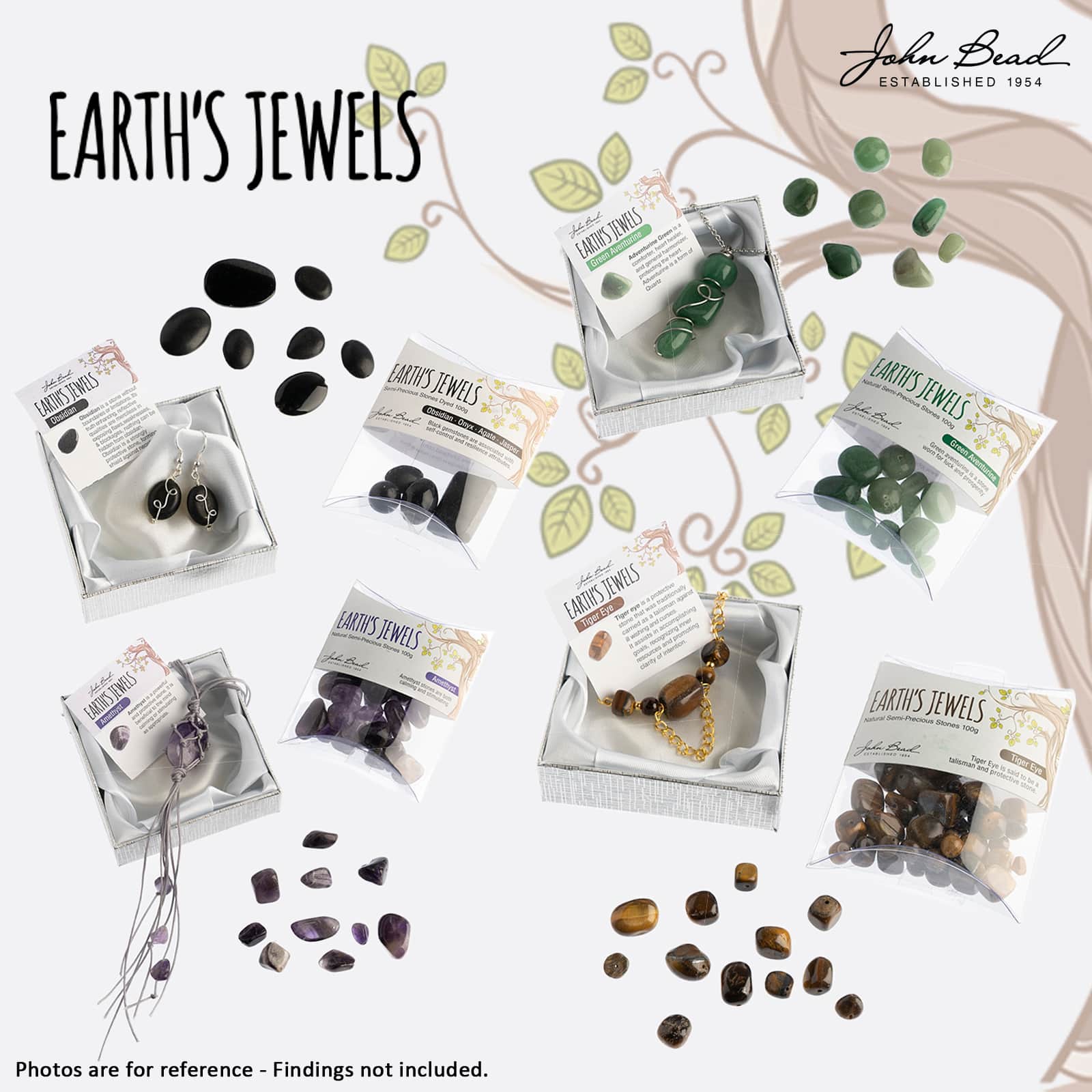 John Bead Earth's Jewels Natural Stone Bead Assortment, 100g